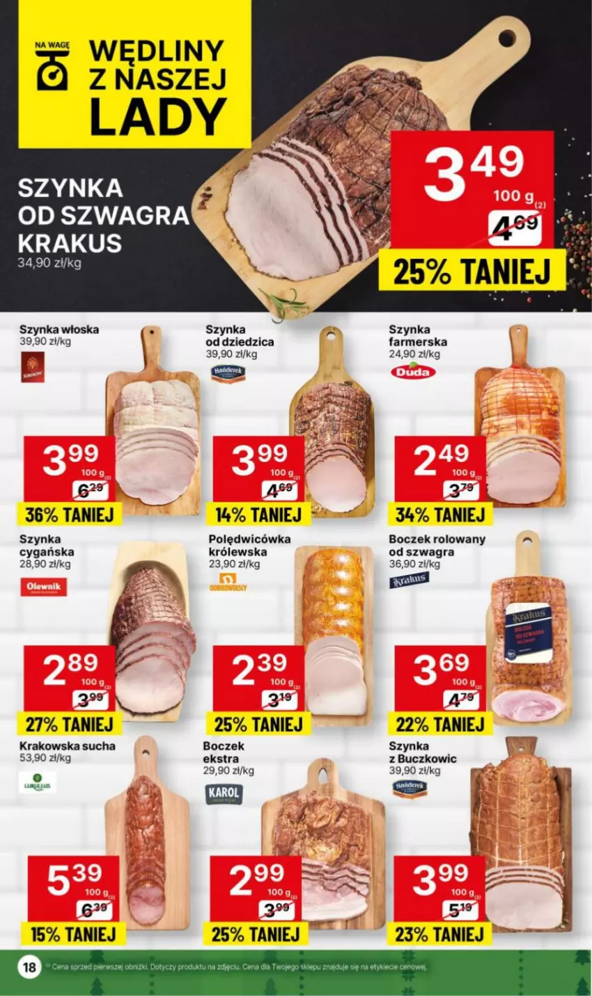 Gazetka promocyjna Delikatesy Centrum - Dyskontowe ceny w Delikatesach Centrum - ważna 14.12 do 26.12.2023 - strona 18 - produkty: Boczek, Fa, Gra, Krakus, Szynka