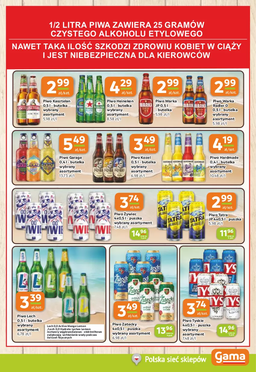 Gazetka promocyjna Gama - Gazetka Gama - ważna 24.07 do 05.08.2025 - strona 11 - produkty: Gra, Heineken, Kasztelan, Kozel, Mango, Piec, Piwa, Piwo, Radler, Tatra, Tyskie, Warka, Woda