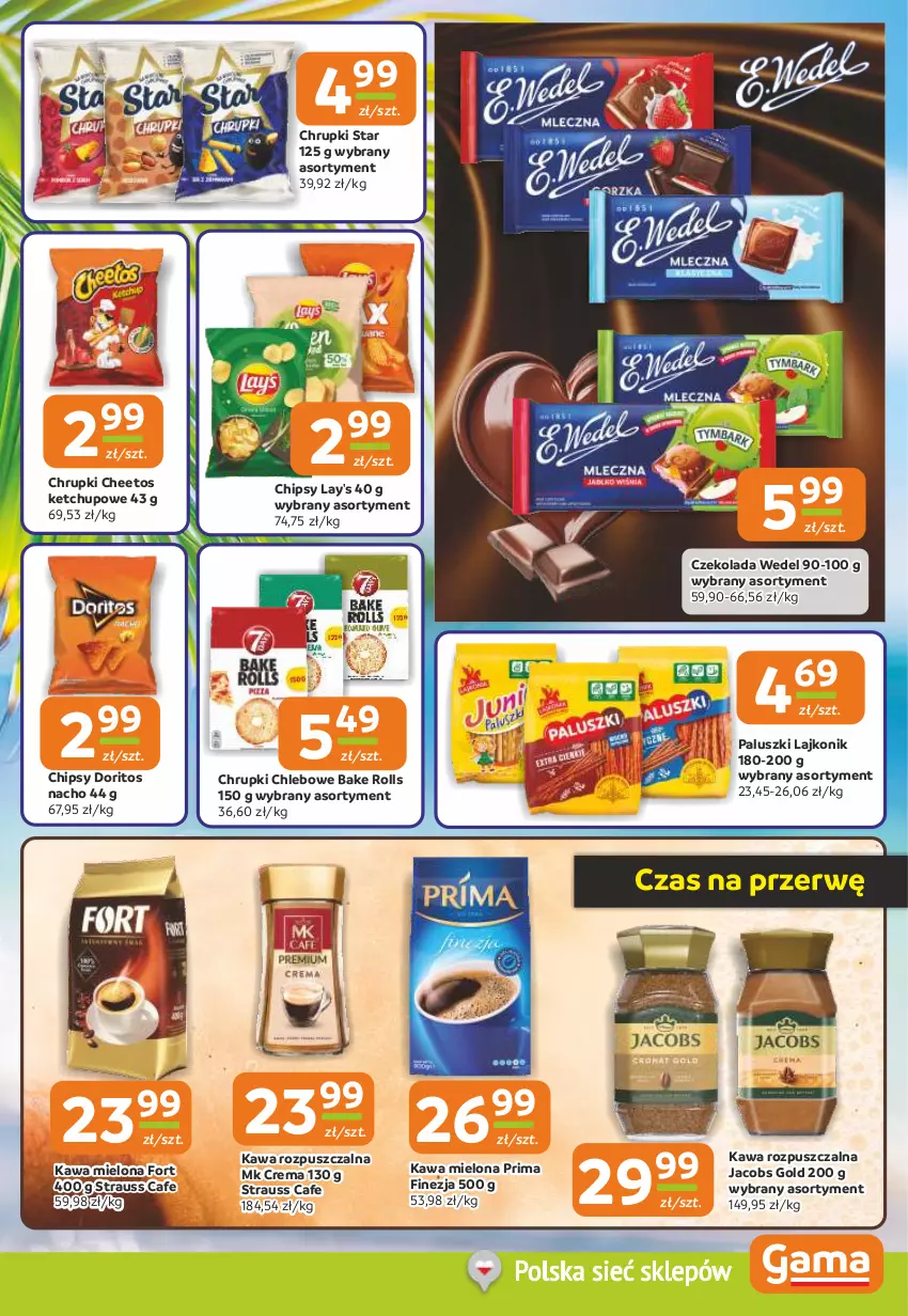 Gazetka promocyjna Gama - Gazetka Gama - ważna 24.07 do 05.08.2025 - strona 5 - produkty: Bake Rolls, Cheetos, Chipsy, Chleb, Chrupki, Chrupki chlebowe, Czekolada, Jacobs, Kawa, Kawa mielona, Kawa rozpuszczalna, Ketchup, Lajkonik, Prima
