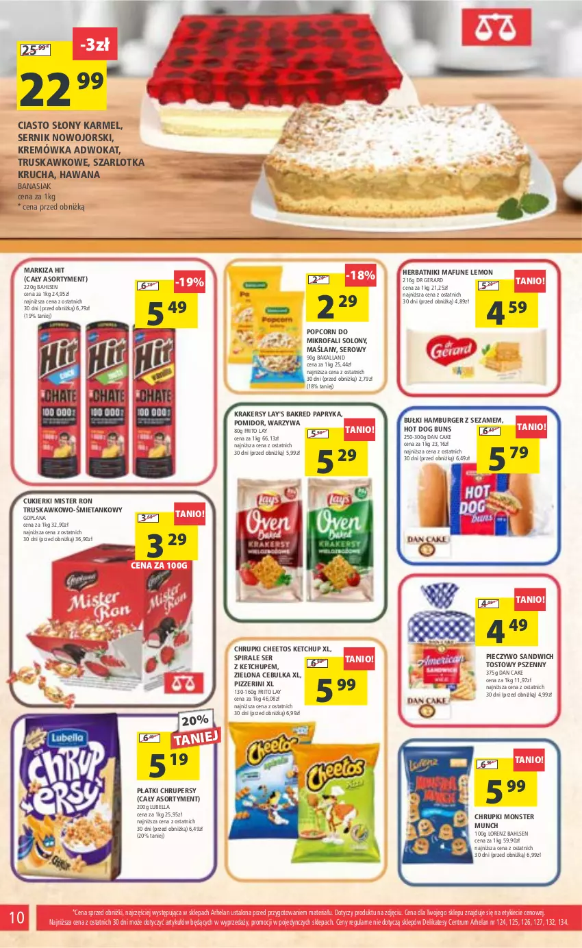 Gazetka promocyjna Arhelan - Gazetka - ważna 28.07 do 06.08.2023 - strona 10 - produkty: Bakalland, Bell, Bella, Burger, Cheetos, Chrupki, Cukier, Cukierki, Dan Cake, Dr Gerard, Fa, Goplana, Hamburger, Herbatniki, Herbatniki Mafijne, Hot dog, Ketchup, Krakersy, Kremówka, LANA, Lorenz, Lubella, Markiza, Monster Munch, Papryka, Piec, Pieczywo, Popcorn, Rum, Ser, Sezam, Szarlotka, Warzywa