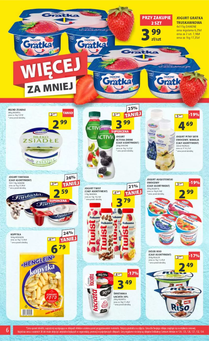 Gazetka promocyjna Arhelan - Gazetka - ważna 28.07 do 06.08.2023 - strona 6 - produkty: Activia, Bakoma, Danone, Deser, Fa, Fanta, Gra, Jogurt, Jogurt pitny, Kopytka, Mleko, Mleko zsiadłe, Piątnica, Rum, Ser