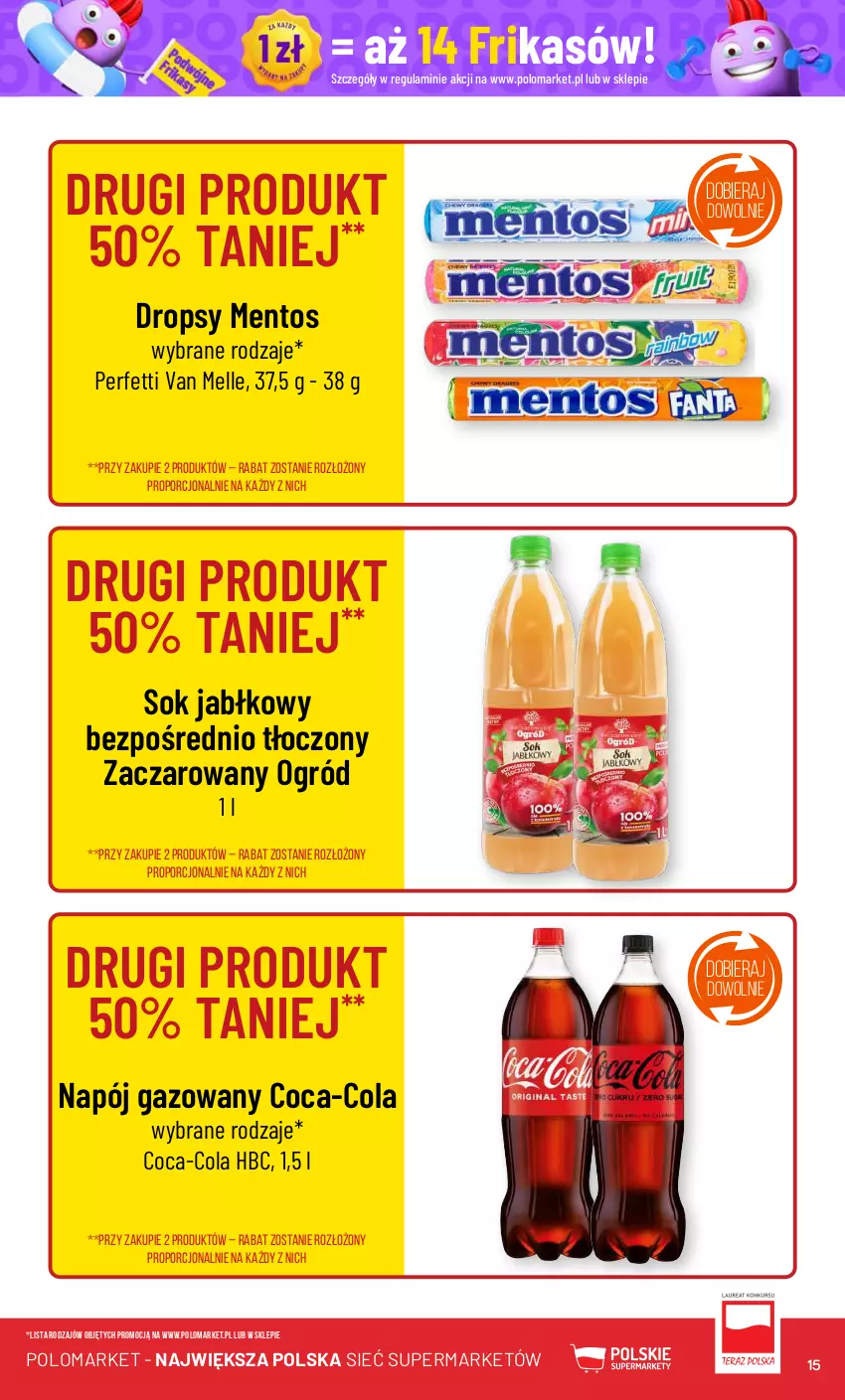 Gazetka promocyjna PoloMarket - Gazetka pomocyjna - ważna 19.06 do 25.06.2024 - strona 15 - produkty: Coca-Cola, Mentos, Napój, Napój gazowany, Ogród, Por, Sok, Sok jabłkowy