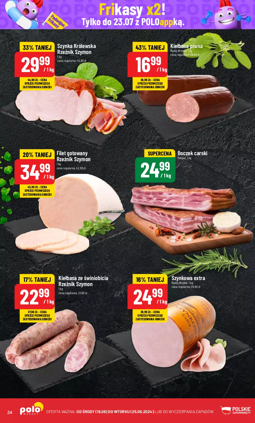 Gazetka promocyjna PoloMarket - Gazetka pomocyjna - ważna 19.06 do 25.06.2024 - strona 24 - produkty: BIC, Boczek, Cars, Kiełbasa, Madej Wróbel, Pekpol, Szynka, Szynka Królewska