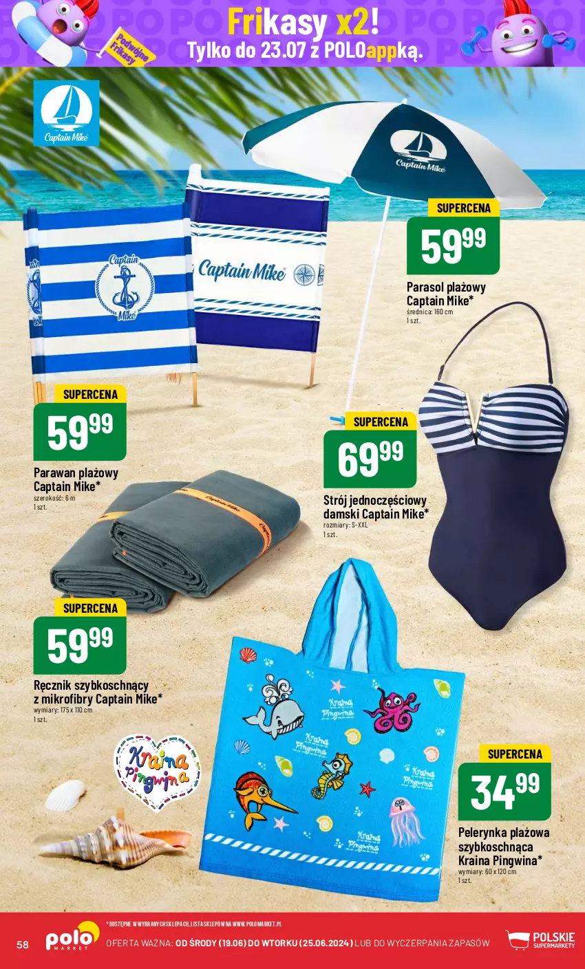 Gazetka promocyjna PoloMarket - Gazetka pomocyjna - ważna 19.06 do 25.06.2024 - strona 58 - produkty: Parasol, Parawan plażowy, Pingwin, Ręcznik