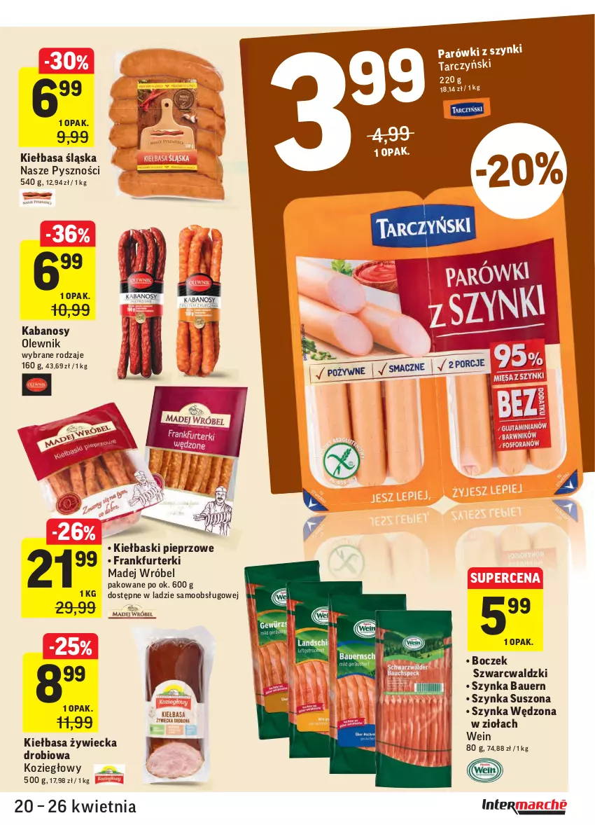 Gazetka promocyjna Intermarche - Świeżo itanio - ważna 20.04 do 26.04.2021 - strona 11 - produkty: Boczek, Frankfurterki, Kabanos, Kiełbasa, Kiełbasa śląska, Kiełbaski pieprzowe, Madej Wróbel, Olewnik, Parówki, Pieprz, Szynka, Tarczyński