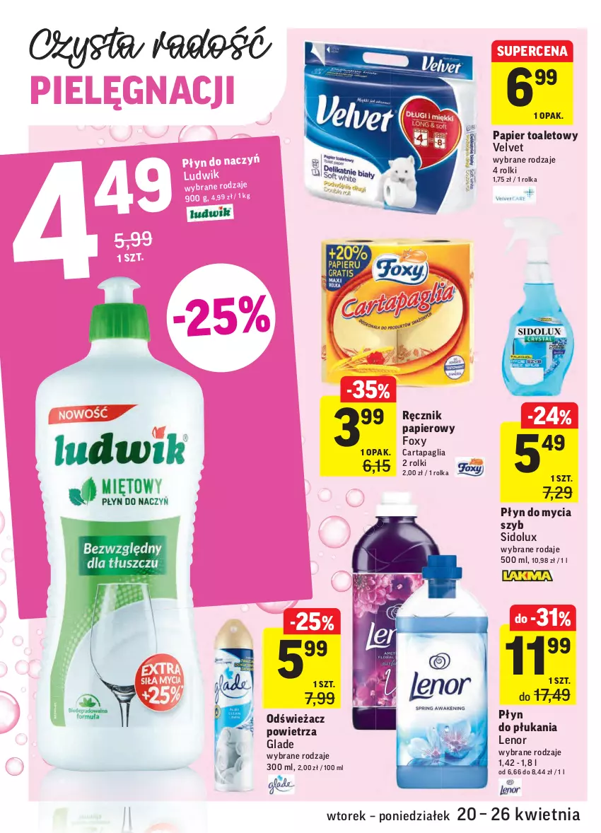 Gazetka promocyjna Intermarche - Świeżo itanio - ważna 20.04 do 26.04.2021 - strona 34 - produkty: Foxy, Lenor, Ludwik, Odświeżacz powietrza, Papier, Papier toaletowy, Płyn do mycia, Płyn do płukania, Ręcznik, Rolki, Sidolux, Velvet