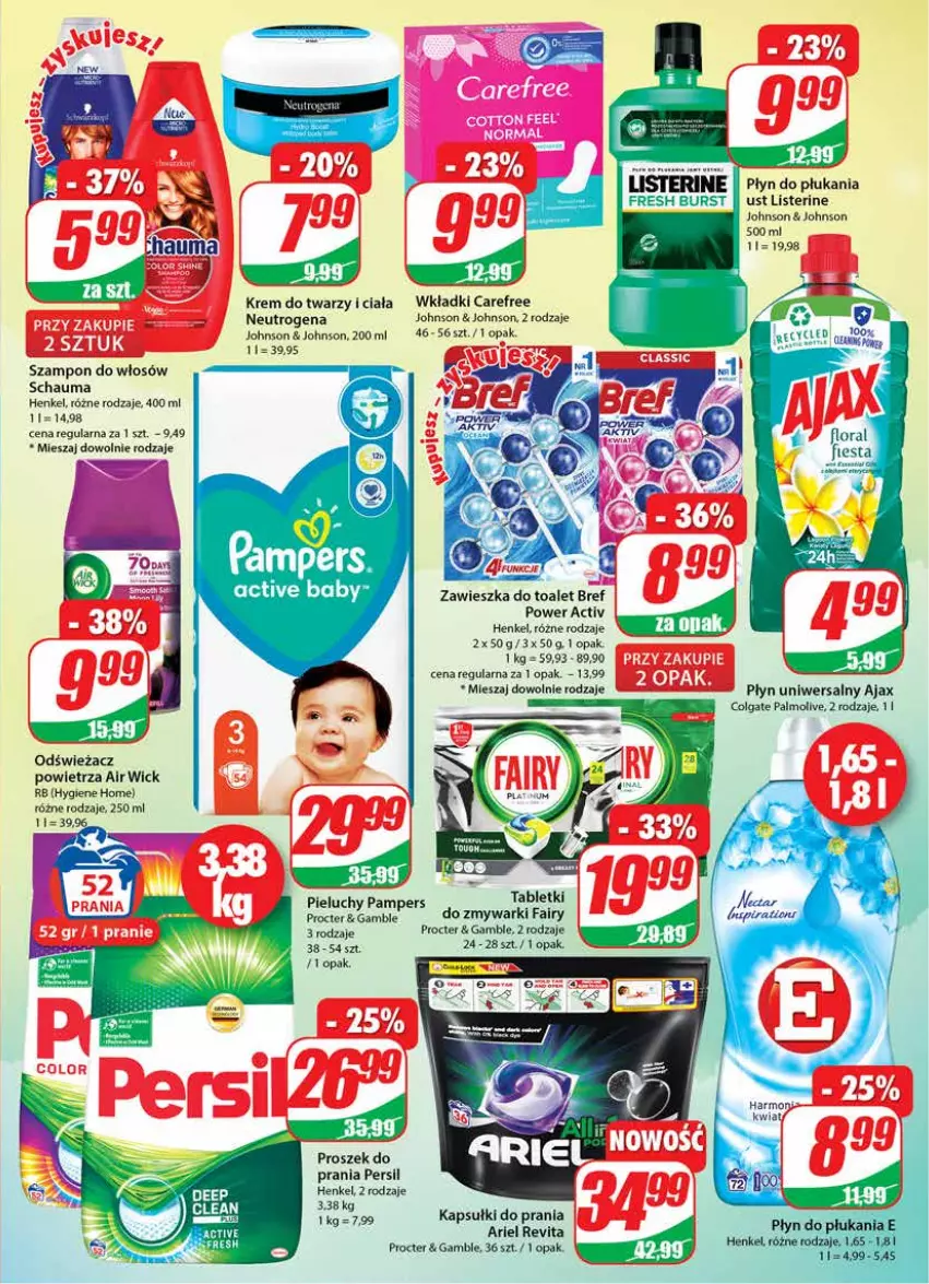 Gazetka promocyjna Dino - Gazetka - ważna 16.02 do 22.02.2022 - strona 23 - produkty: Air Wick, Ajax, Ariel, Bref, Carefree, Colgate, Fa, Fairy, Kapsułki do prania, Krem do twarzy, LG, Listerine, Neutrogena, Odświeżacz powietrza, Palmolive, Pampers, Persil, Pieluchy, Płyn do płukania, Proszek do prania, Schauma, Szampon, Tablet, Wkładki, Zmywarki