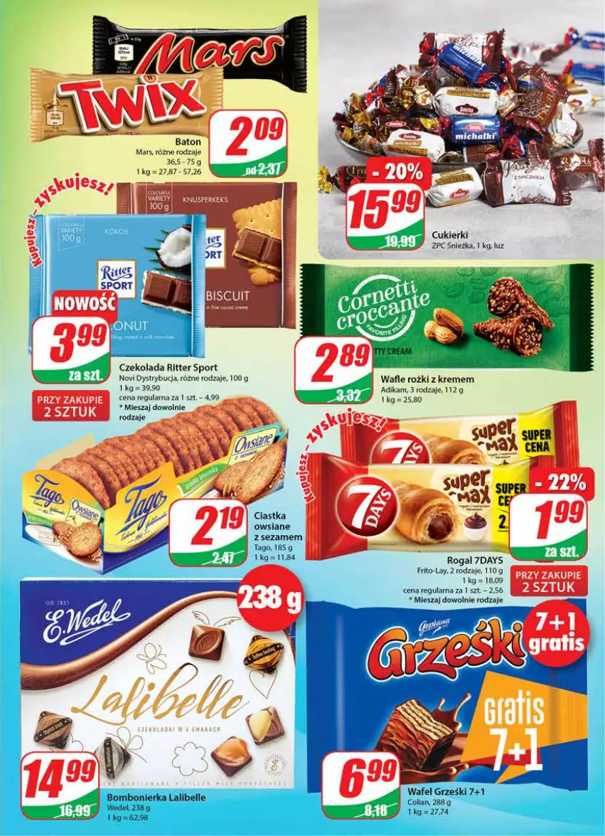 Gazetka promocyjna Dino - Gazetka - ważna 16.02 do 22.02.2022 - strona 3 - produkty: Baton, Cukier, Cukierki, Czekolada, Mars, Por, Ritter Sport, Rogal, Sport, Wafle