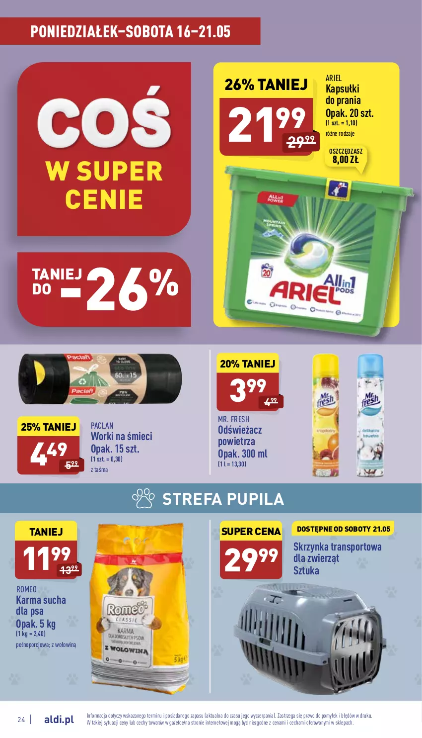 Gazetka promocyjna Aldi - Pełny katalog - ważna 16.05 do 21.05.2022 - strona 24 - produkty: Ariel, Fa, Kapsułki do prania, Odświeżacz powietrza, Por, Sport, Tran, Worki na śmiec, Worki na śmieci