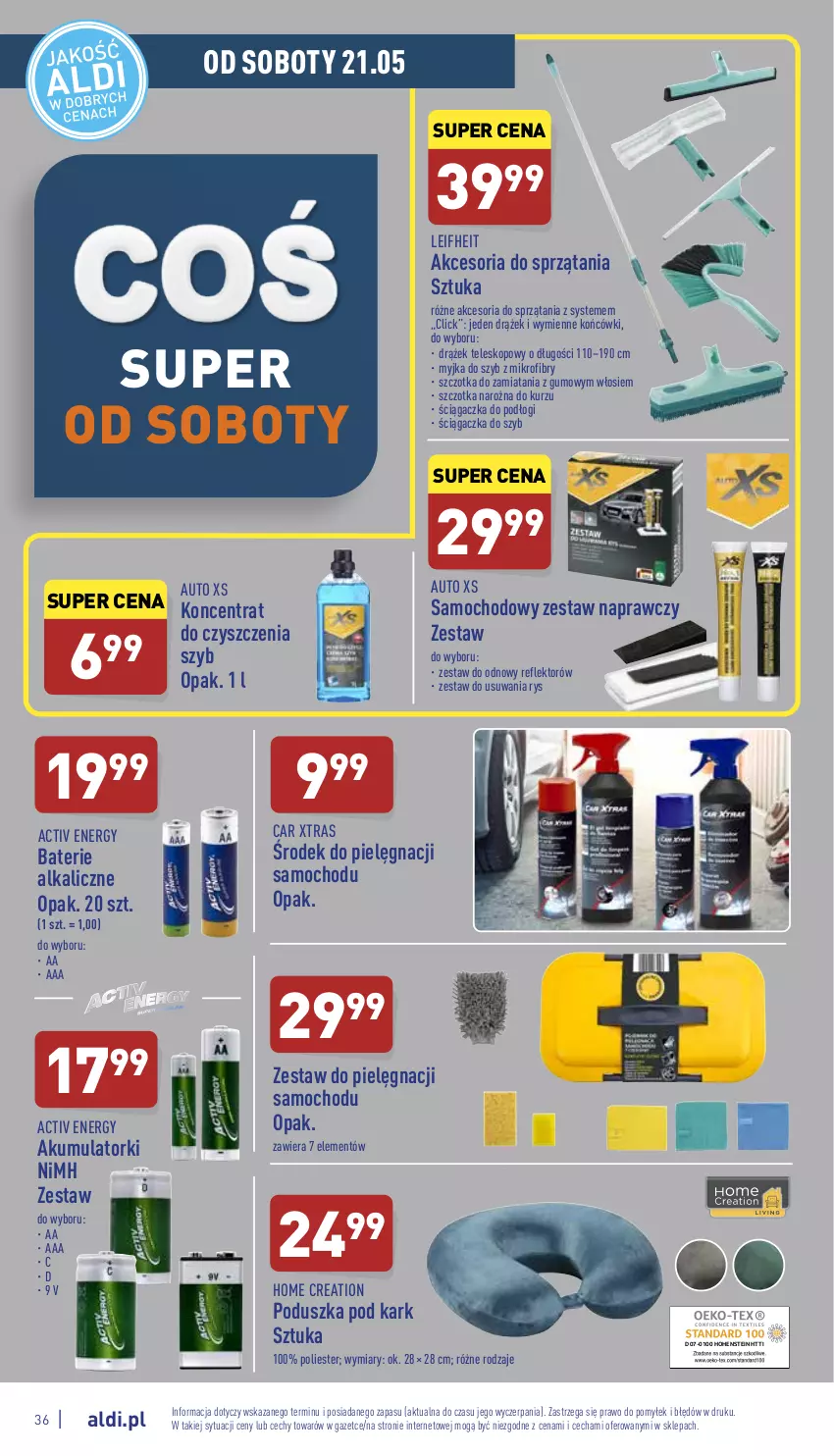 Gazetka promocyjna Aldi - Pełny katalog - ważna 16.05 do 21.05.2022 - strona 36 - produkty: Akumulator, Baterie alkaliczne, Poduszka, Poduszka pod kark, Reflektor, Szczotka, Teleskop