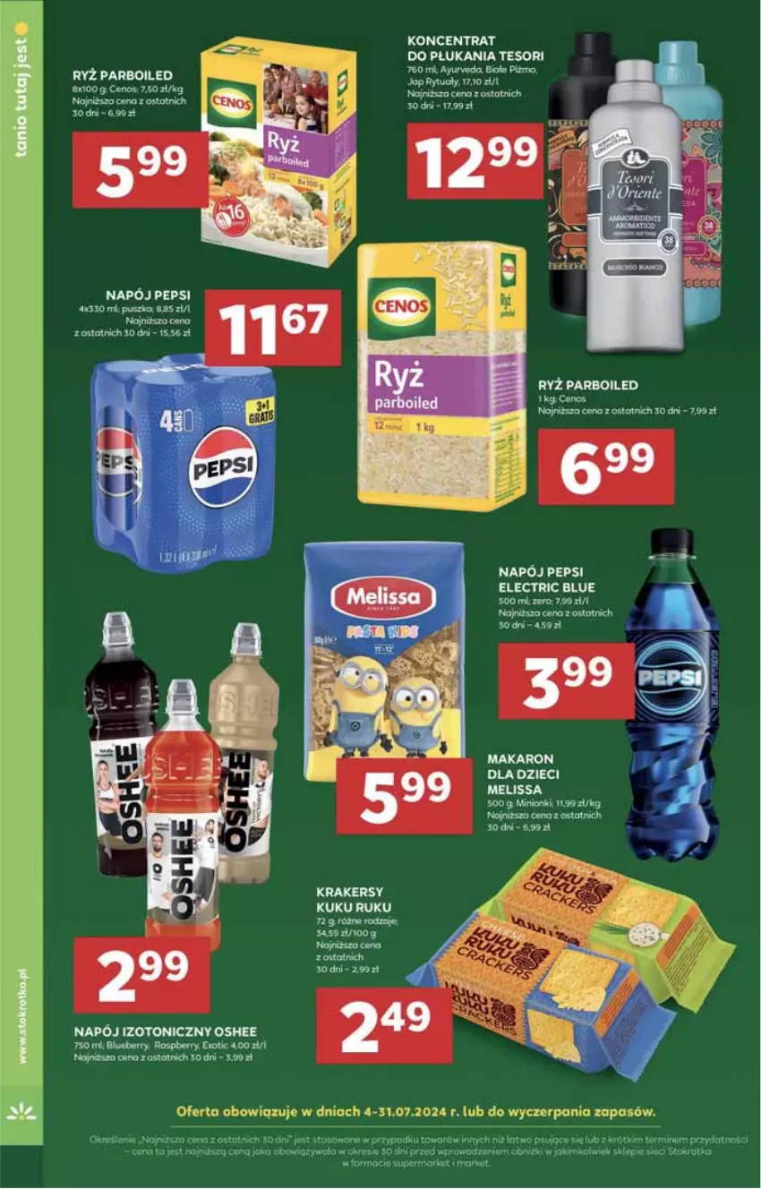 Gazetka promocyjna Stokrotka - Supermarket - ważna 24.07 do 31.07.2024 - strona 30 - produkty: Cenos, Dzieci, Krakersy, Makaron, Napój, Pepsi, Ryż, Ryż parboiled