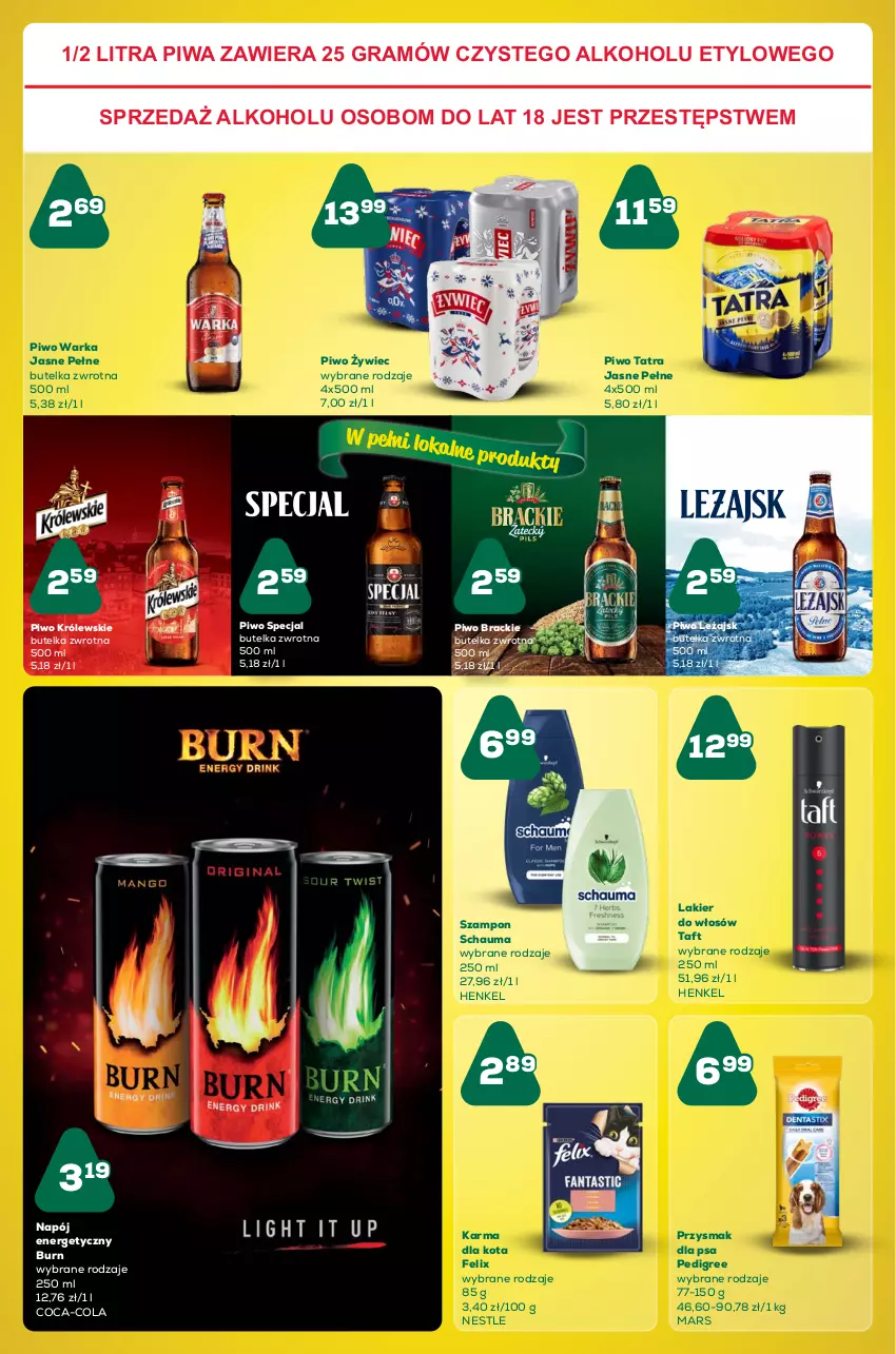 Gazetka promocyjna ABC - Gazetka - ważna 12.01 do 25.01.2023 - strona 4 - produkty: Coca-Cola, Felix, Gra, Królewski, Lakier, Lakier do włosów, Mars, Napój, Napój energetyczny, Pedigree, Piwa, Piwo, Przysmak dla psa, Schauma, Szampon, Taft, Tatra, Warka