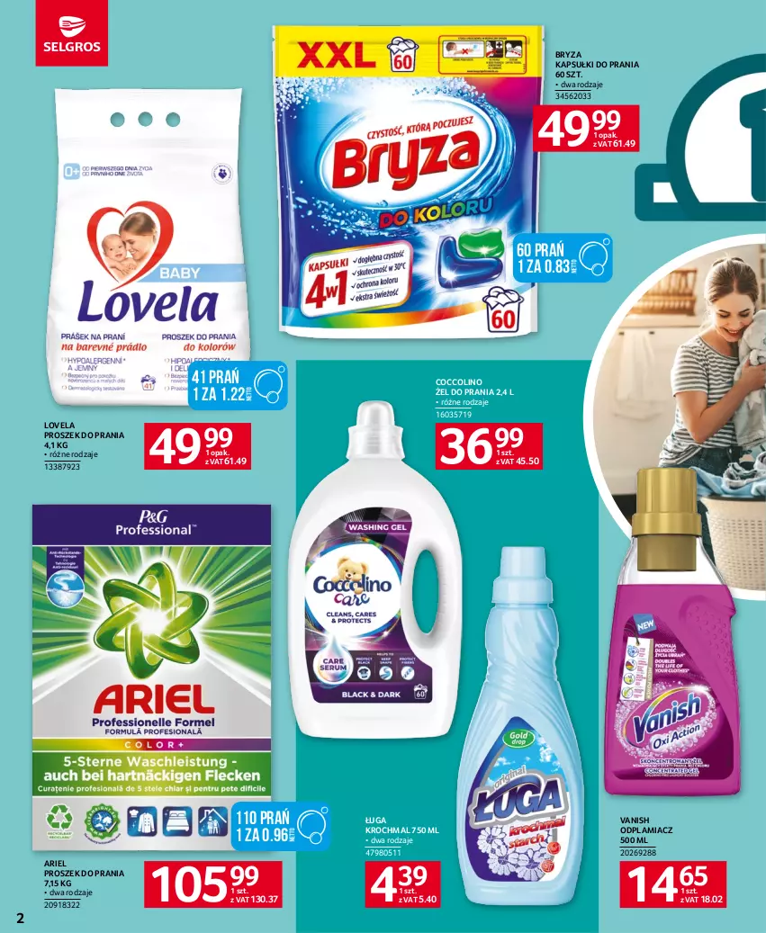 Gazetka promocyjna Selgros - Katalog Sprzątanie - ważna 18.05 do 31.05.2023 - strona 2 - produkty: Ariel, Bryza, Coccolino, Kapsułki do prania, Lovela, Odplamiacz, Proszek do prania, Vanish