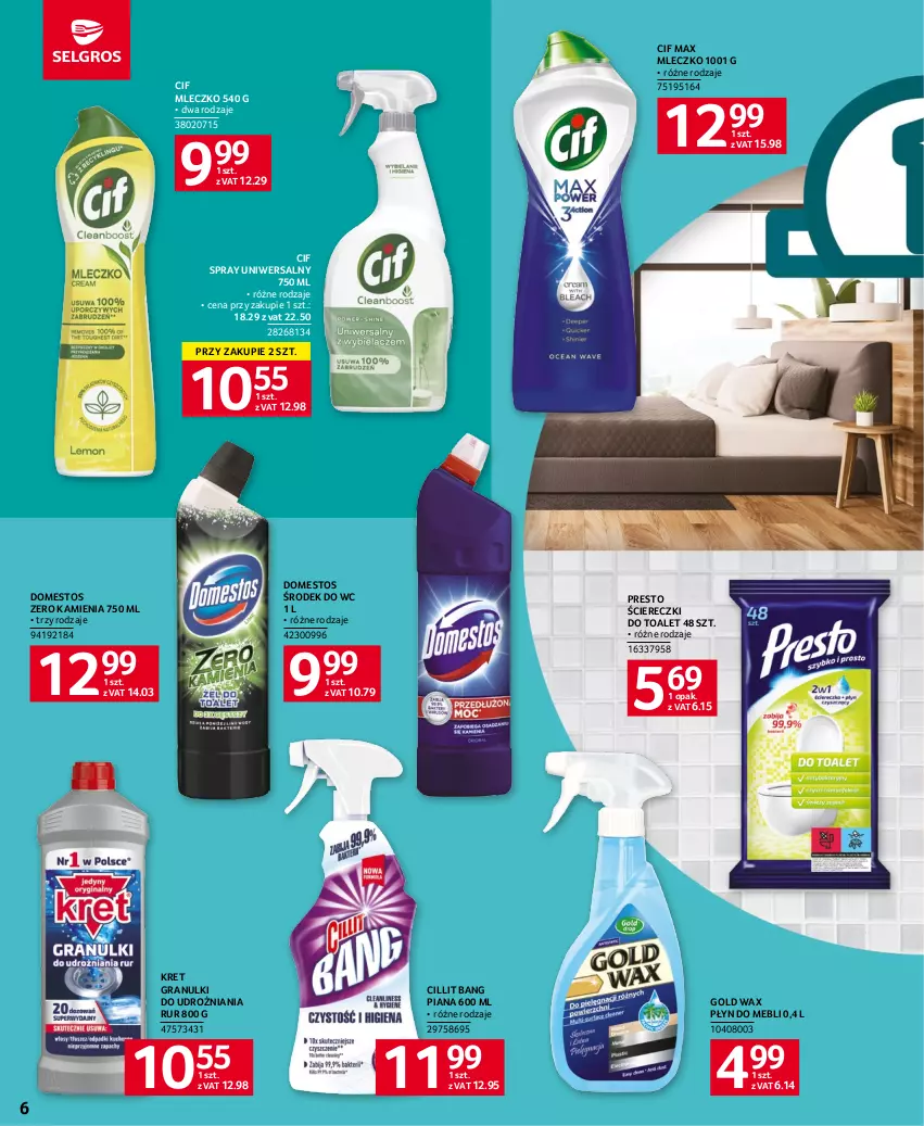 Gazetka promocyjna Selgros - Katalog Sprzątanie - ważna 18.05 do 31.05.2023 - strona 6 - produkty: Cif, Cillit Bang, Domestos, Gra, Kret, Mleczko, Presto