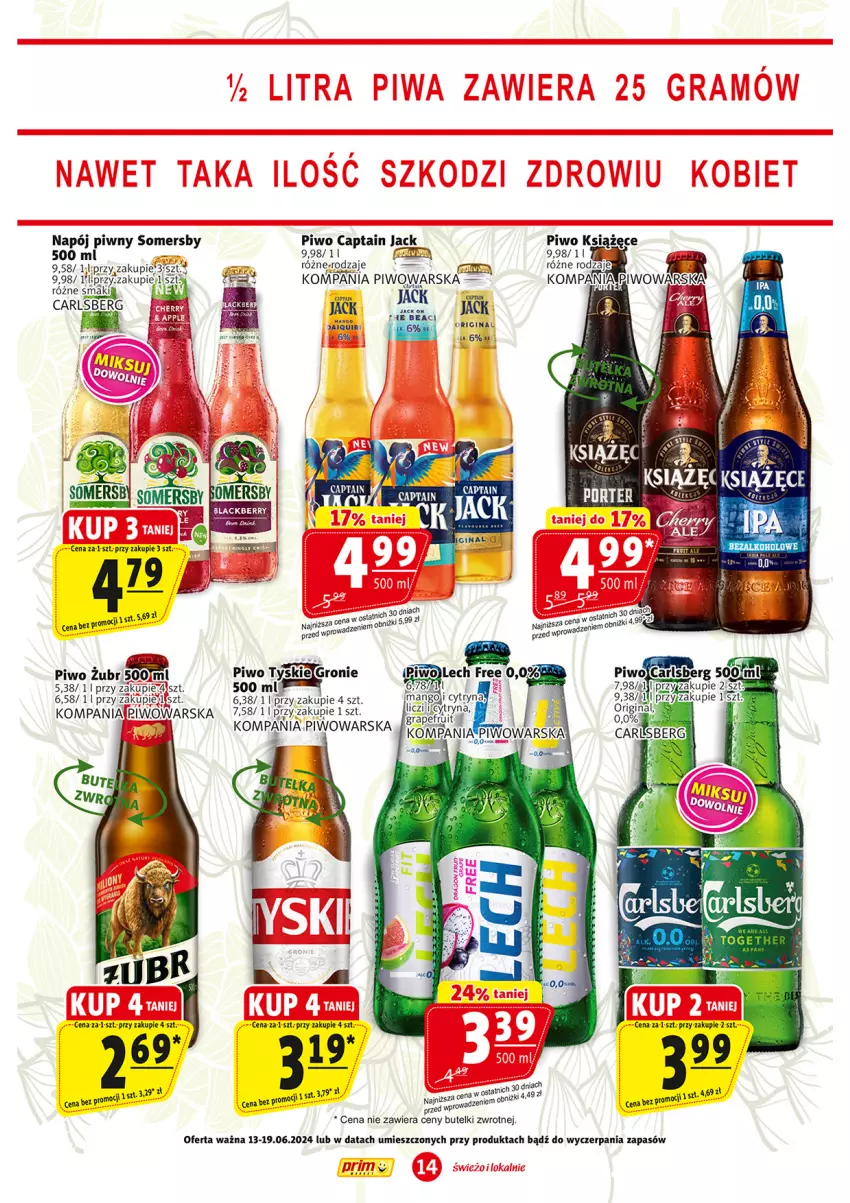 Gazetka promocyjna Prim Market - ważna 13.06 do 19.06.2024 - strona 14 - produkty: Captain Jack, Carlsberg, Gin, Książęce, Lack, Liczi, Mango, Napój, Piwo, Somersby, Tyskie