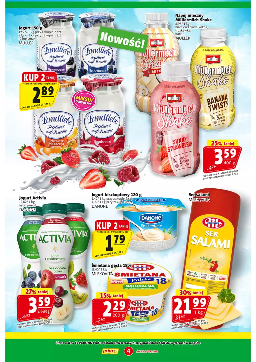 Gazetka promocyjna Prim Market - ważna 13.06 do 19.06.2024 - strona 4 - produkty: Activia, Czekolada, Jogurt, Kokos, Mleko, Mlekovita, Napój, Napój mleczny