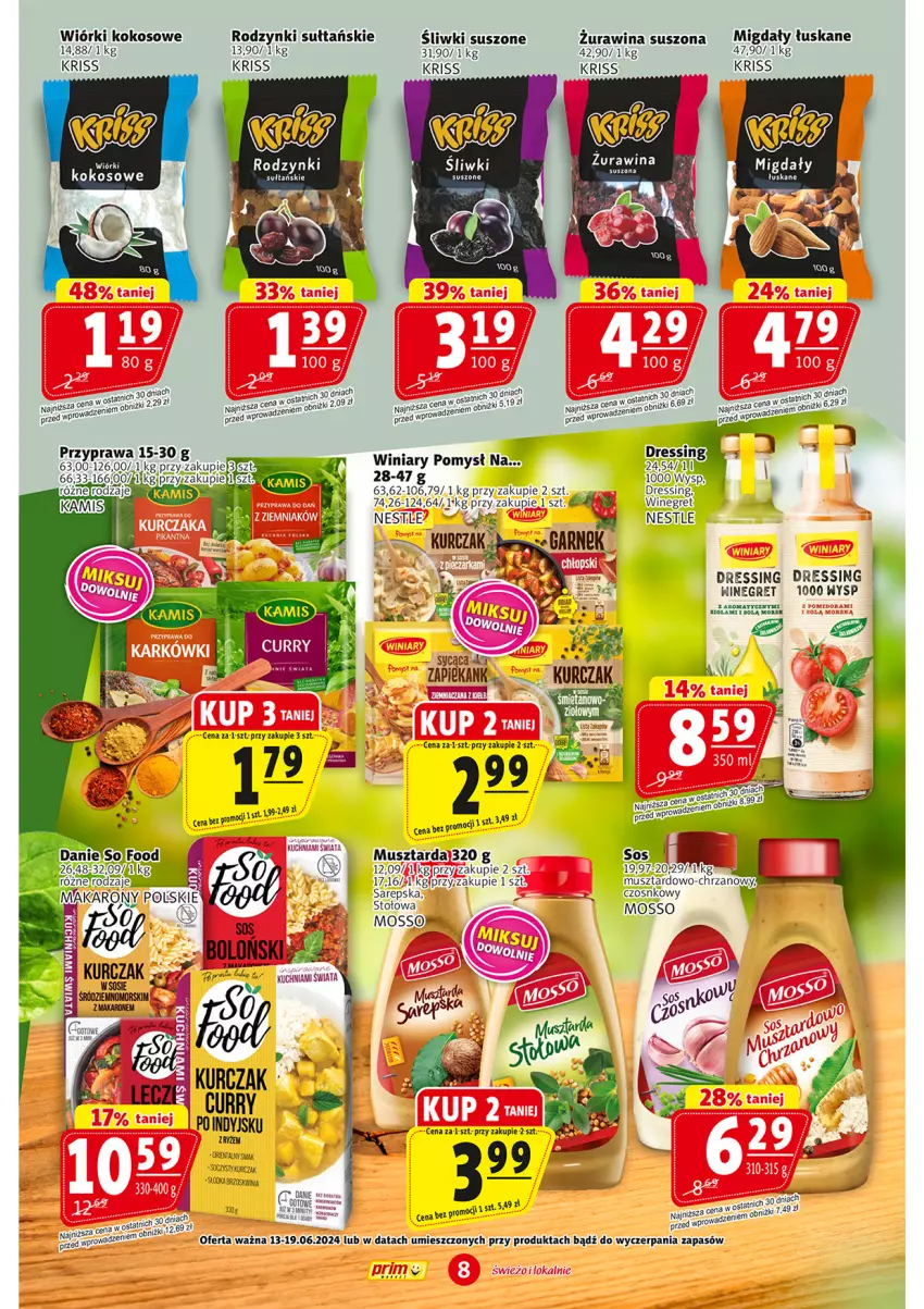 Gazetka promocyjna Prim Market - ważna 13.06 do 19.06.2024 - strona 8 - produkty: Dres, Kokos, Kuchnia, LG, Migdały, Migdały łuskane, Mus, Musztarda, Rodzynki, Ryż, Winiary, Wiórki kokosowe