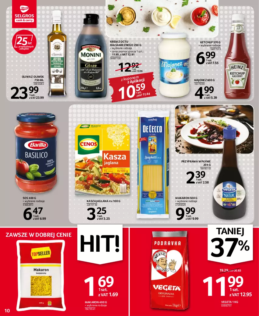 Gazetka promocyjna Selgros - Oferta spożywcza - ważna 25.08 do 07.09.2022 - strona 10 - produkty: Kasza, Kasza jaglana, Ketchup, LANA, Majonez, Makaron, Oliwa z oliwek, Przyprawa w płynie, Sos, Vegeta