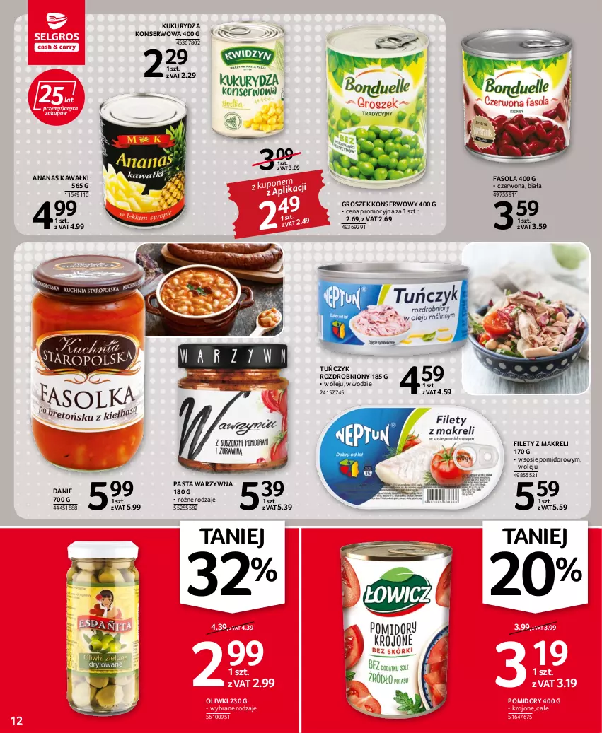 Gazetka promocyjna Selgros - Oferta spożywcza - ważna 25.08 do 07.09.2022 - strona 12 - produkty: Ananas, Fa, Fasola, Groszek, Kawa, Kukurydza, Kukurydza konserwowa, Olej, Oliwki, Pasta warzywna, Pomidory, Ser, Sos, Tuńczyk