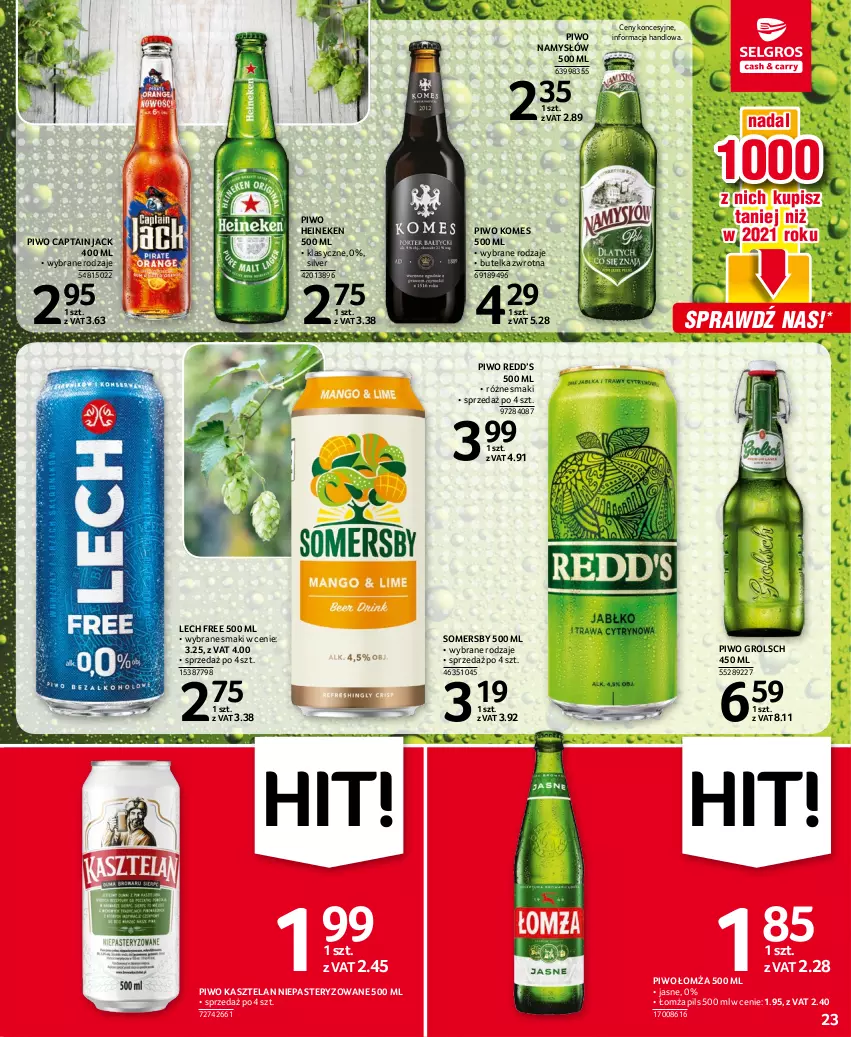 Gazetka promocyjna Selgros - Oferta spożywcza - ważna 25.08 do 07.09.2022 - strona 23 - produkty: Captain Jack, Heineken, Kasztelan, Namysłów, Piwo, Somersby