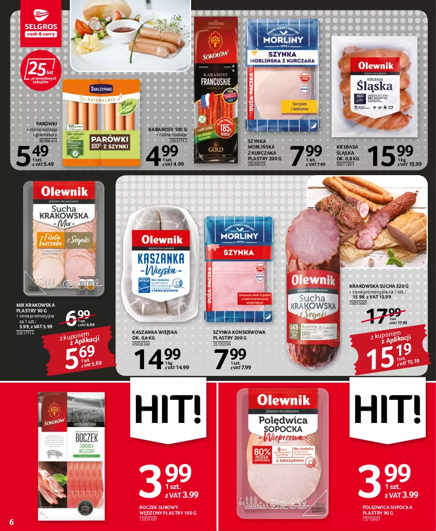 Gazetka promocyjna Selgros - Oferta spożywcza - ważna 25.08 do 07.09.2022 - strona 6 - produkty: Boczek, Gra, Kabanos, Kasza, Kaszanka, Kiełbasa, Kiełbasa śląska, Kurczak, Parówki, Polędwica, Rama, Ser, Szynka, Szynka konserwowa