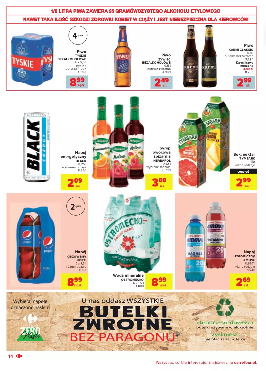 Gazetka promocyjna Carrefour - Gazetka Codzienne okazje, by kupować taniej - ważna 24.08 do 04.09.2021 - strona 14 - produkty: Gra, Herbapol, Karmi, Kawa, Lack, Napój, Napój energetyczny, Napój gazowany, Napój izotoniczny, Nektar, Pepsi, Piec, Piwa, Piwo, Sok, Syrop, Tymbark, Tyskie, Woda, Woda mineralna