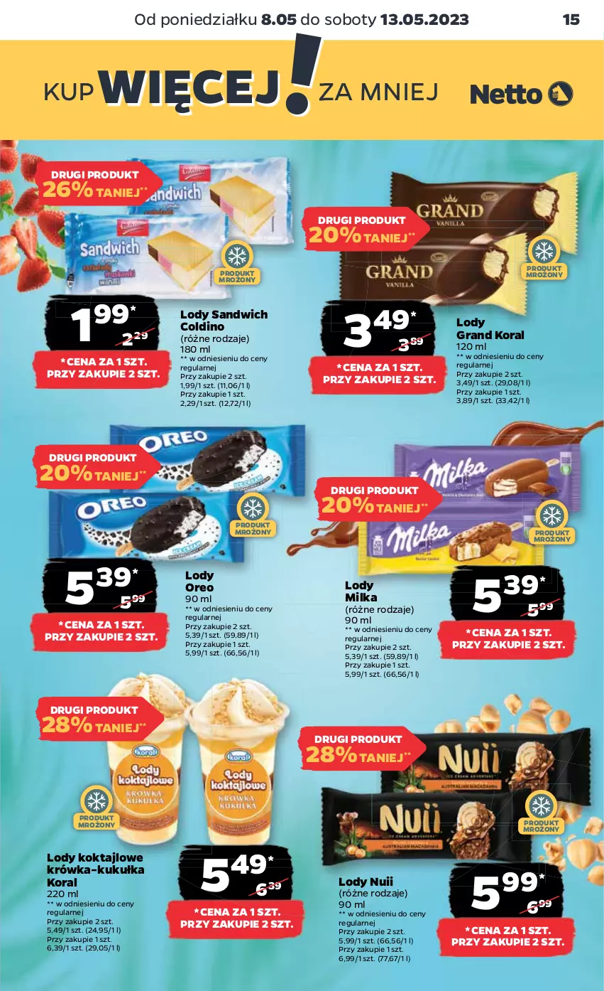 Gazetka promocyjna Netto - Artykuły spożywcze - ważna 08.05 do 13.05.2023 - strona 15 - produkty: Gra, Lody, Milka, Oreo