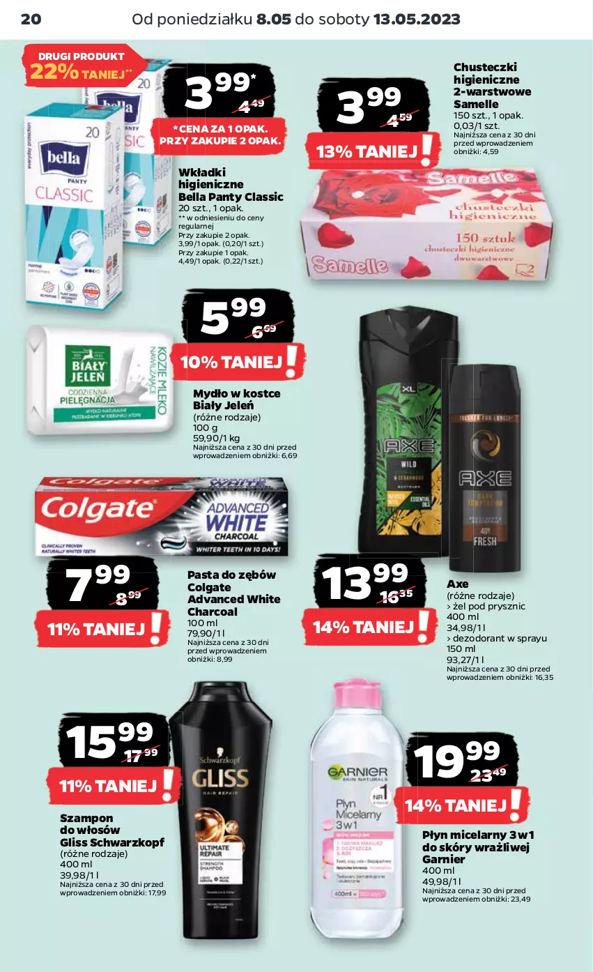 Gazetka promocyjna Netto - Artykuły spożywcze - ważna 08.05 do 13.05.2023 - strona 20 - produkty: Bell, Bella, Biały Jeleń, Chusteczki, Colgate, Dezodorant, Garnier, LG, Mydło, Pasta do zębów, Płyn micelarny, Schwarzkopf, Szampon, Wkładki