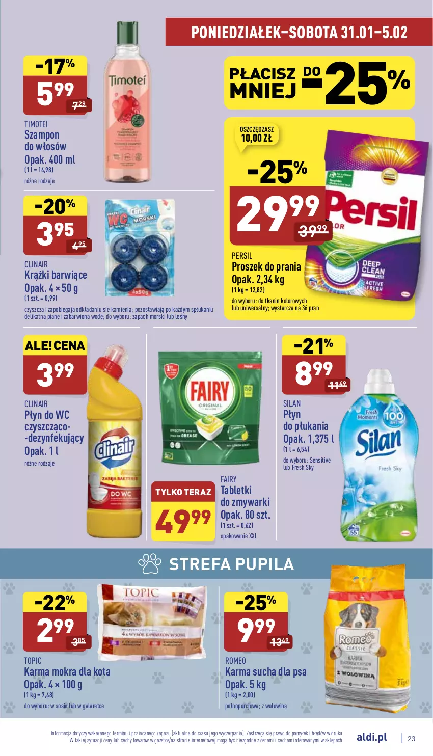 Gazetka promocyjna Aldi - Pełny katalog - ważna 31.01 do 05.02.2022 - strona 23 - produkty: Clin, Fa, Fairy, Gala, Persil, Płyn do płukania, Płyn do wc, Por, Proszek do prania, Silan, Sos, Szampon, Tablet, Tabletki do zmywarki, Tera, Top, Zmywarki