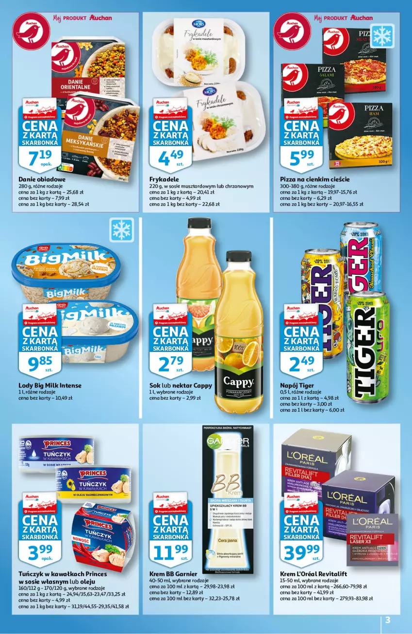 Gazetka promocyjna Auchan - Skarbonka #35 - ważna 02.09 do 08.09.2021 - strona 3 - produkty: Big Milk, Cappy, Chrzan, Garnier, Kawa, Krem bb, Lody, Mus, Napój, Nektar, Olej, Pizza, Ser, Sok, Sos, Tiger, Tuńczyk