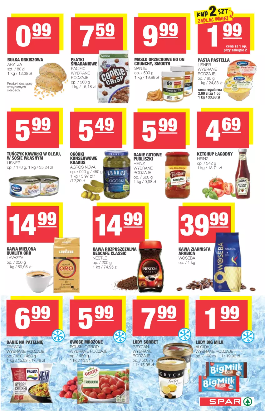 Gazetka promocyjna Spar - Spar - ważna 25.08 do 31.08.2021 - strona 5 - produkty: Bułka, Cif, Danie gotowe, Danio, Heinz, Kawa, Kawa mielona, Kawa rozpuszczalna, Kawa ziarnista, Ketchup, Krakus, Lavazza, Lisner, Masło, Masło orzechowe, Olej, Pastella, Pudliszki, Sante, Ser, Sos, Tuńczyk, Woseba