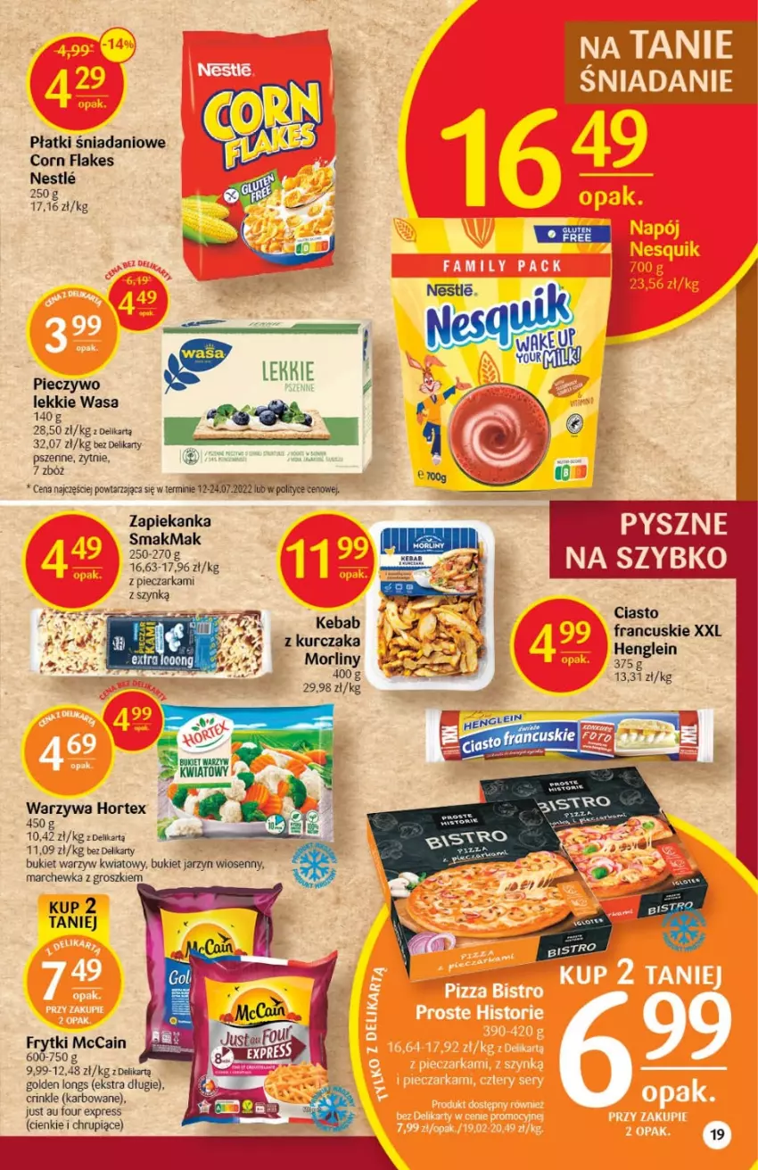 Gazetka promocyjna Delikatesy Centrum - Gazetka DC35 - ważna 08.09 do 14.09.2022 - strona 19 - produkty: Bukiet, Bukiet warzyw, Corn flakes, Danio, Frytki, Hortex, Kebab, Kurczak, Marchewka, McCain, Morliny, Piec, Pieczarka, Warzywa, Wasa, Zapiekanka