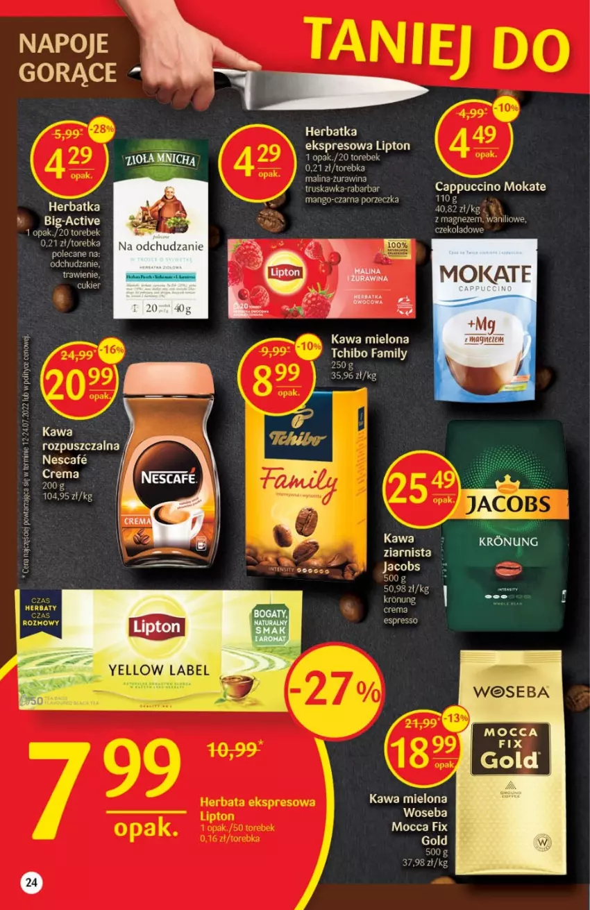 Gazetka promocyjna Delikatesy Centrum - Gazetka DC35 - ważna 08.09 do 14.09.2022 - strona 24 - produkty: Cappuccino, Cukier, Fa, Kawa, Kawa mielona, Lipton, Magnez, Mango, Mocca Fix Gold, Por, Tchibo, Tchibo Family, Torebka, Woseba