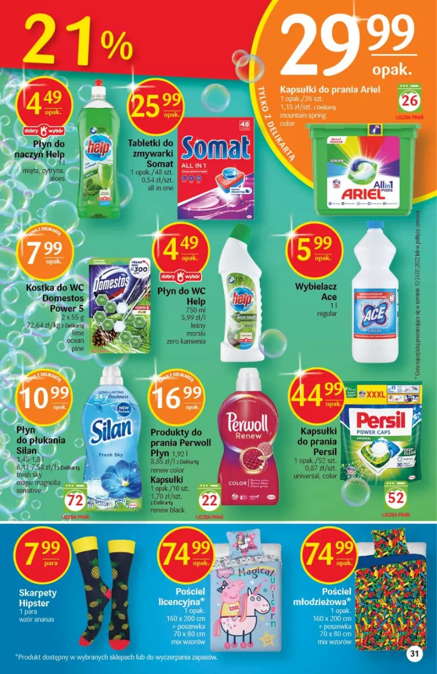 Gazetka promocyjna Delikatesy Centrum - Gazetka DC35 - ważna 08.09 do 14.09.2022 - strona 31 - produkty: Domestos, Kapsułki do prania, Kostka do wc, Lack, Mięta, Persil, Perwoll, Płyn do wc, Silan, Somat, Tablet, Zmywarki