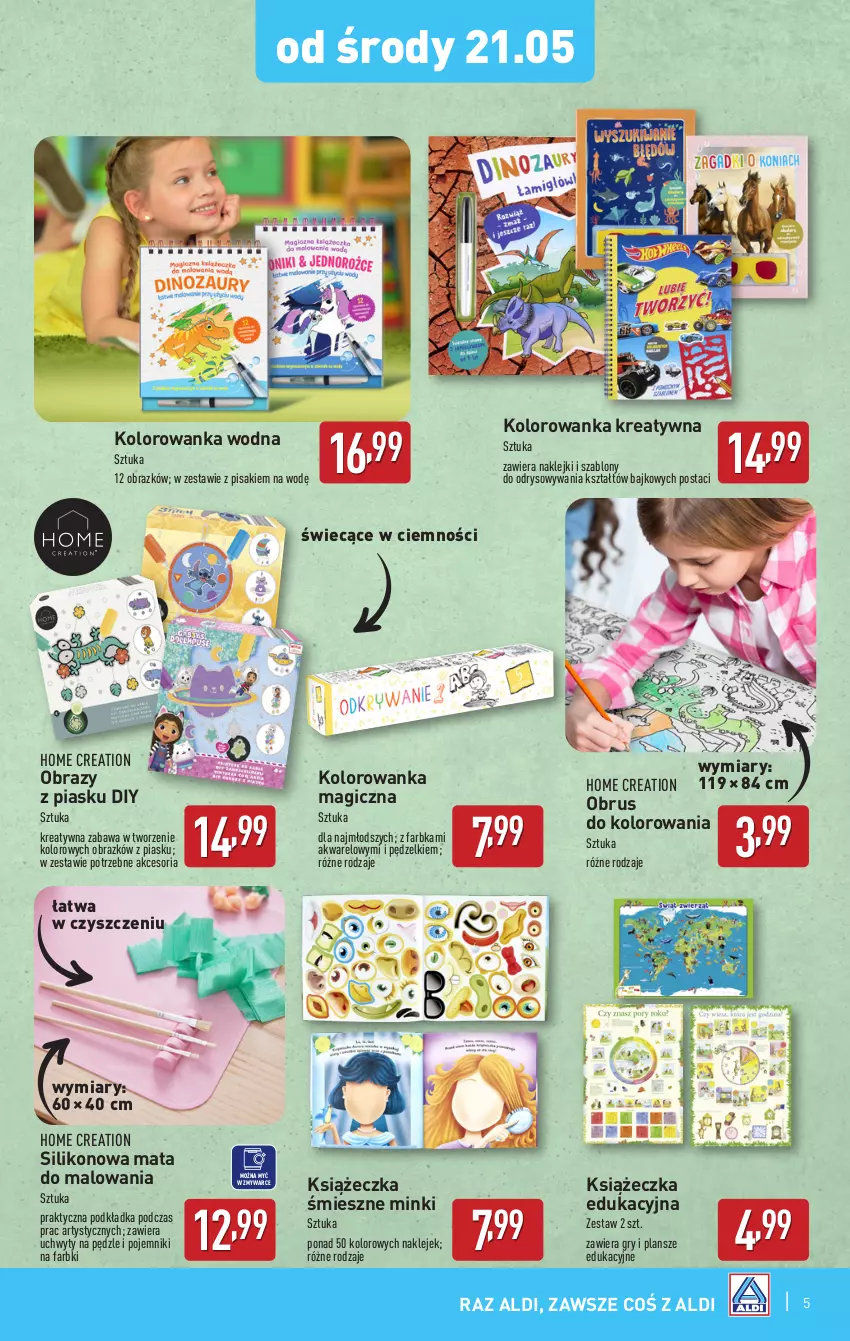 Gazetka promocyjna Aldi - Artykuły przemysłowe i tekstylia - ważna 21.05 do 24.05.2025 - strona 5 - produkty: Fa, Gry, Klej, Kolorowanka, Obraz, Obrus, Podkład, Podkładka, Pojemnik, Uchwyty