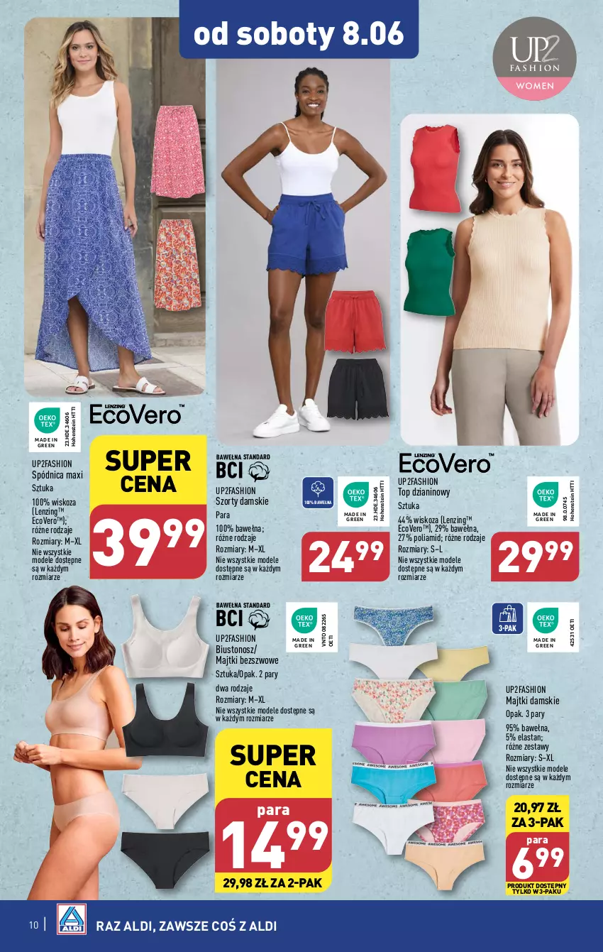 Gazetka promocyjna Aldi - Artykuły przemysłowe i tekstylia - ważna 05.06 do 08.06.2024 - strona 10 - produkty: Biustonosz, Fa, Majtki, Spódnica, Szorty, Top, Wełna