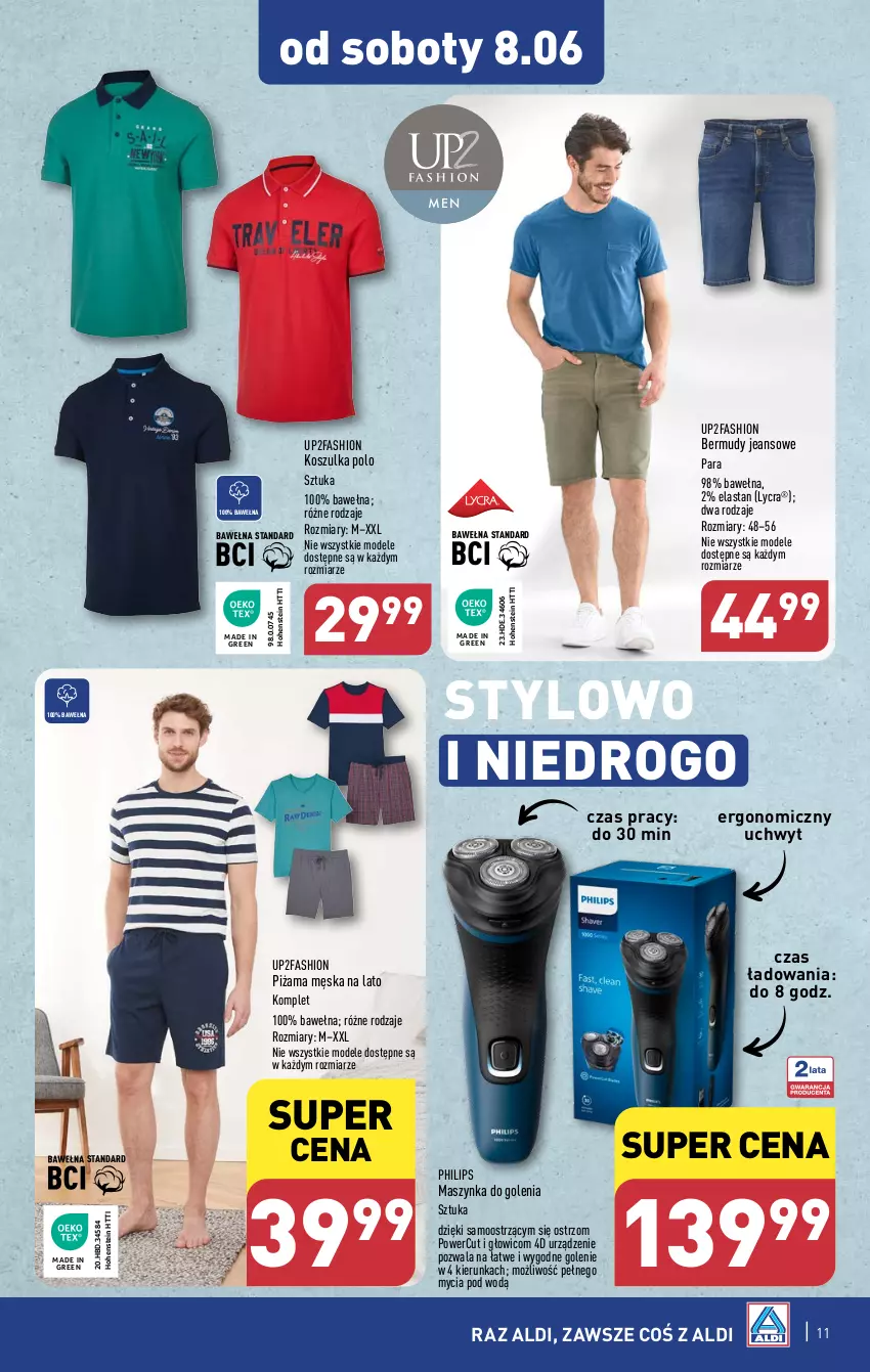 Gazetka promocyjna Aldi - Artykuły przemysłowe i tekstylia - ważna 05.06 do 08.06.2024 - strona 11 - produkty: Bermudy, Fa, Kosz, Koszulka, Maszynka, Maszynka do golenia, Philips, Piżama, Szynka, Wełna