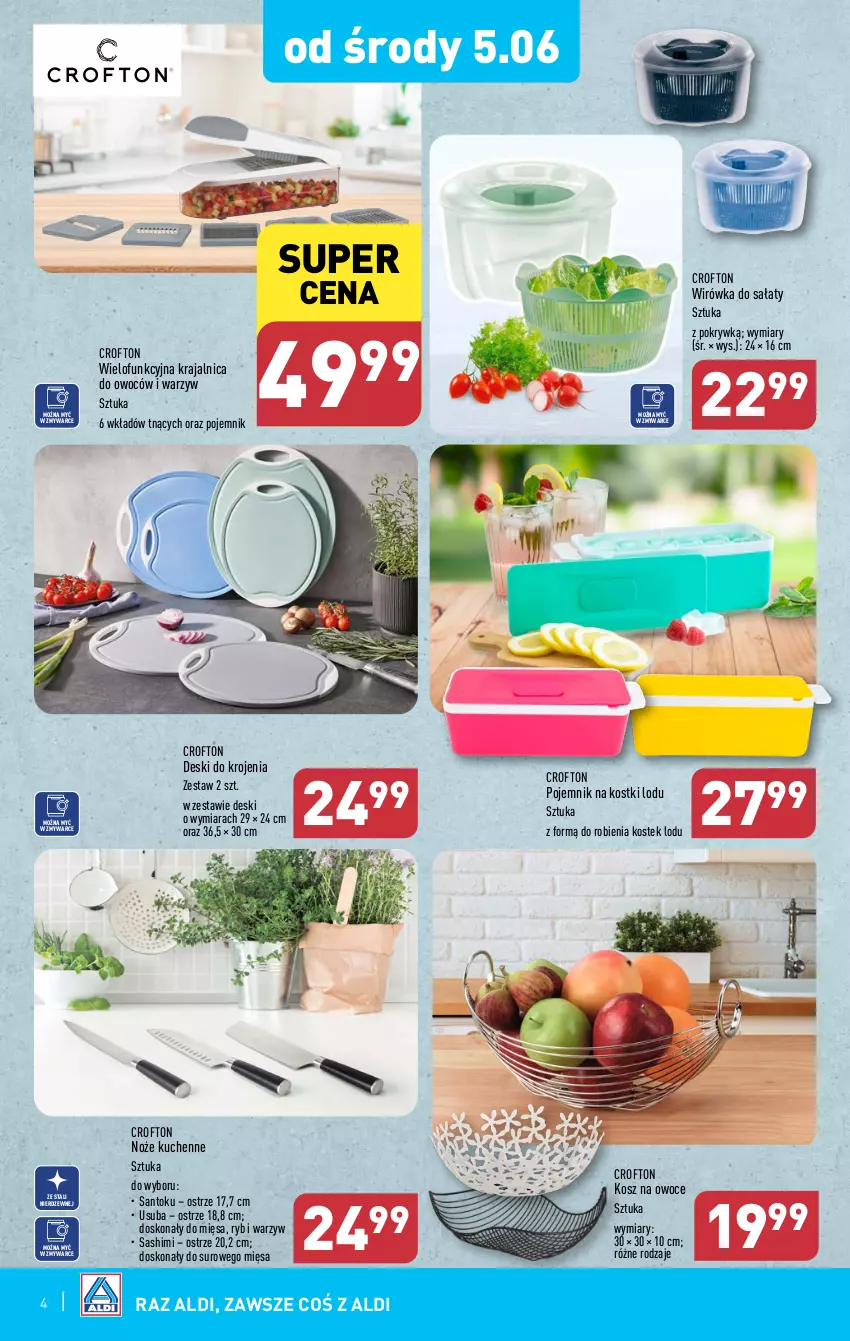 Gazetka promocyjna Aldi - Artykuły przemysłowe i tekstylia - ważna 05.06 do 08.06.2024 - strona 4 - produkty: Kosz, Noż, Owoce, Pojemnik, Sałat, Stek