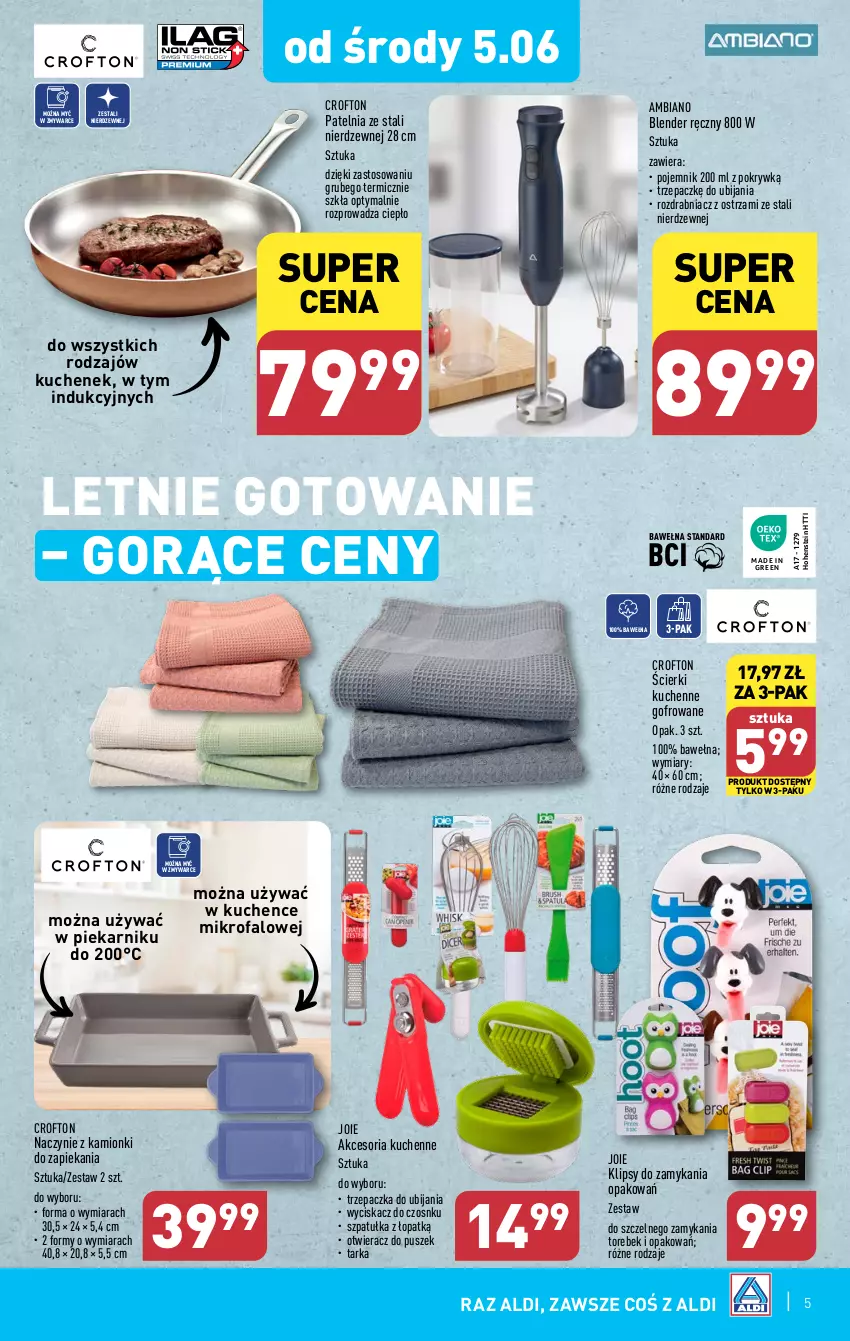 Gazetka promocyjna Aldi - Artykuły przemysłowe i tekstylia - ważna 05.06 do 08.06.2024 - strona 5 - produkty: Blender, Blender ręczny, Fa, Otwieracz, Patelnia, Piekarnik, Pojemnik, Rozdrabniacz, Szpatułka, Tarka, Trzepaczka, Wełna