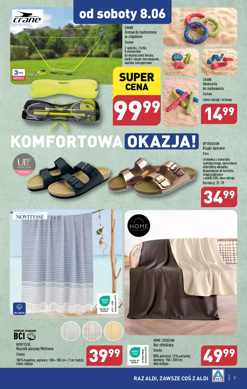 Gazetka promocyjna Aldi - Artykuły przemysłowe i tekstylia - ważna 05.06 do 08.06.2024 - strona 9 - produkty: Fa, Klapki, Koc, Por, Ręcznik, Sport, Stojak, Teleskop, Top, Tran, Walizka, Wełna