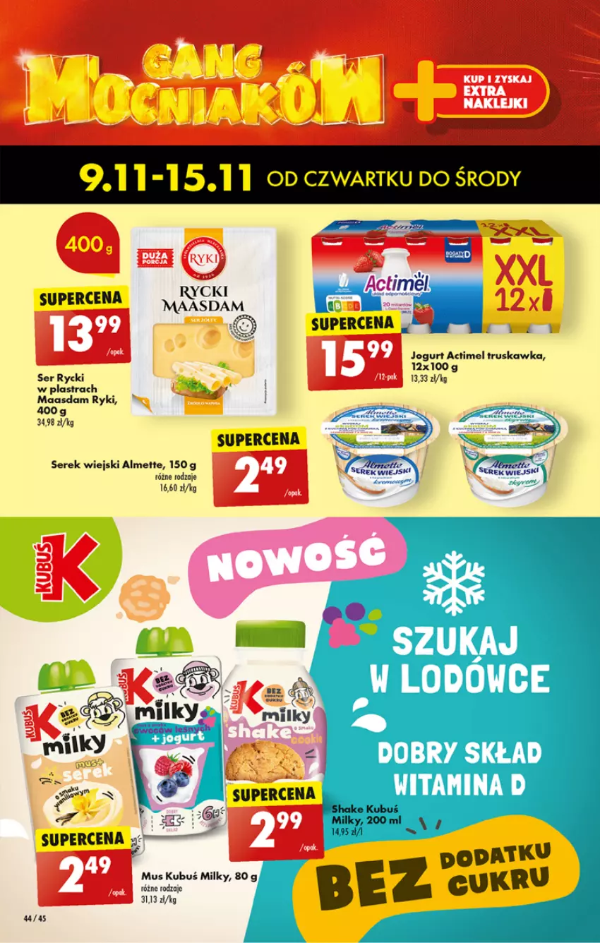 Gazetka promocyjna Biedronka - Od czwartku - ważna 09.11 do 15.11.2023 - strona 44 - produkty: Actimel, Almette, Jogurt, Kubuś, Maasdam, Mus, Ser, Serek, Serek wiejski