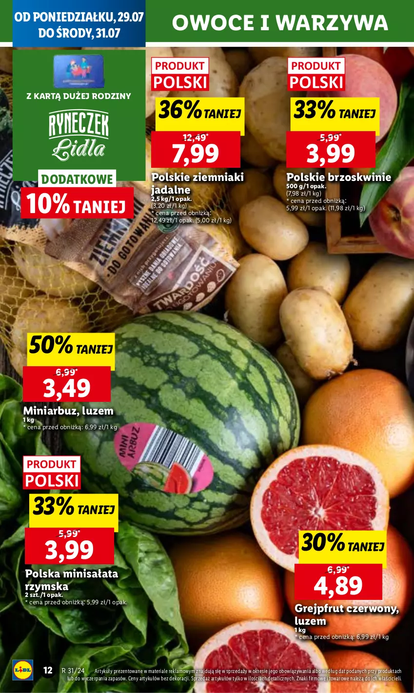 Gazetka promocyjna Lidl - GAZETKA - ważna 29.07 do 31.07.2024 - strona 14 - produkty: Arbuz, Brzoskwinie, Chleb, Grejpfrut, Owoce, Sałat, Ser, Warzywa, Ziemniaki