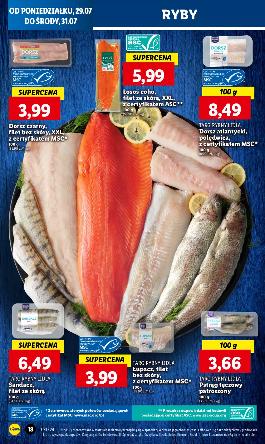 Gazetka promocyjna Lidl - GAZETKA - ważna 29.07 do 31.07.2024 - strona 24 - produkty: Dorsz, Polędwica, Pstrąg, Pstrąg tęczowy, Sandacz