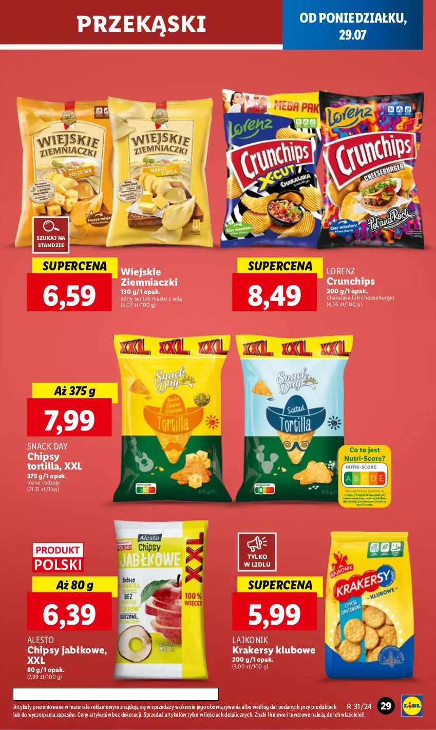 Gazetka promocyjna Lidl - GAZETKA - ważna 29.07 do 31.07.2024 - strona 35 - produkty: Burger, Chipsy, Crunchips, Krakersy, Lajkonik, Lorenz, Masło, Ser, Tortilla