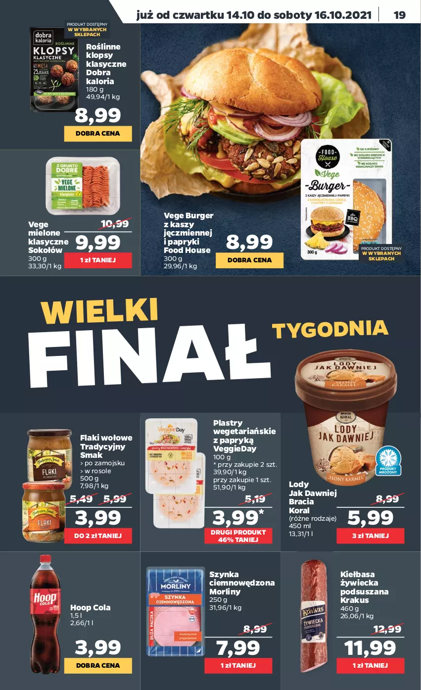 Gazetka promocyjna Netto - Gazetka spożywcza - ważna 11.10 do 16.10.2021 - strona 19 - produkty: Burger, Flaki, Flaki wołowe, Hoop, Kiełbasa, Krakus, Lody, Morliny, Sok, Sokołów, Szynka