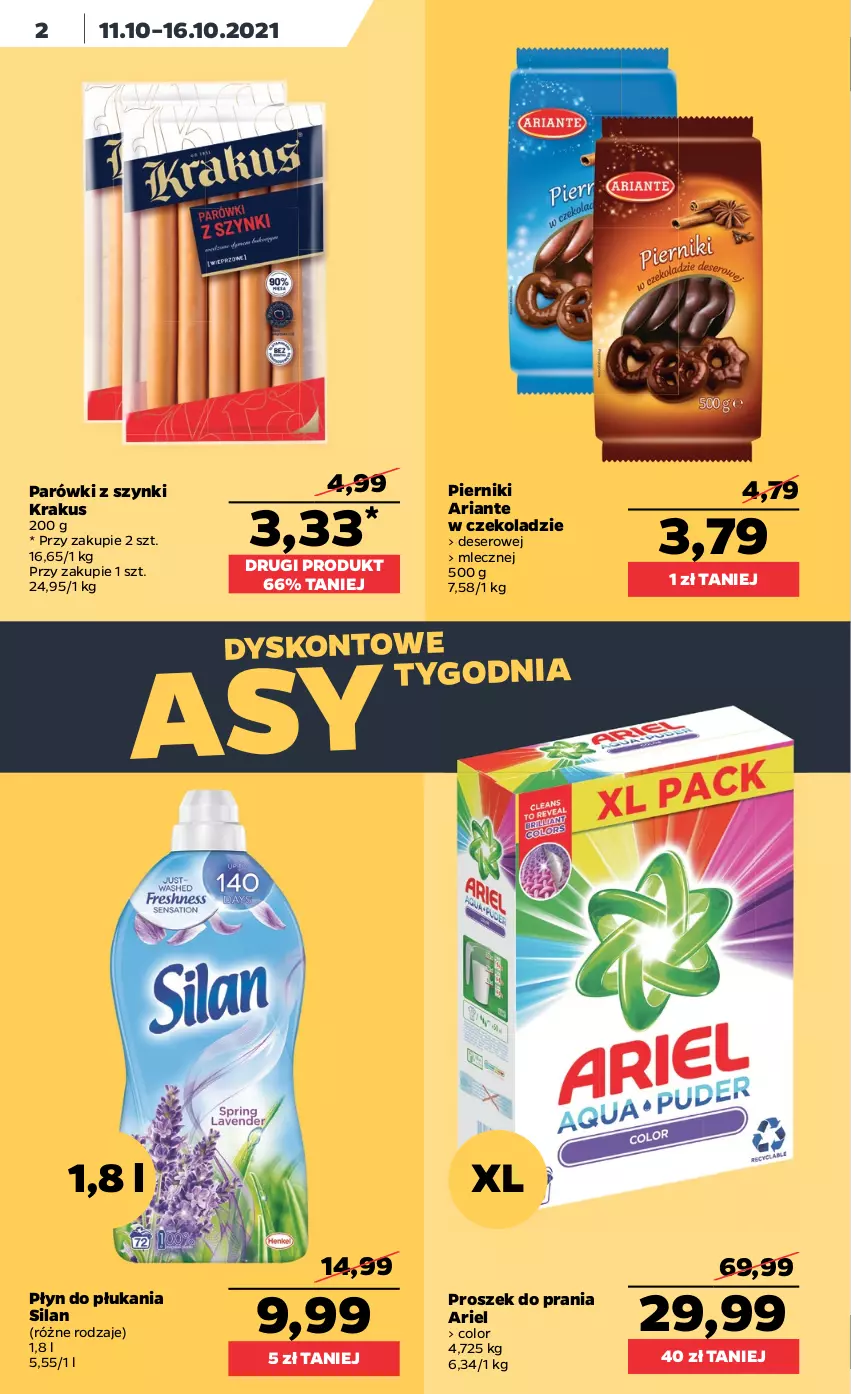 Gazetka promocyjna Netto - Gazetka spożywcza - ważna 11.10 do 16.10.2021 - strona 2 - produkty: Ariel, Deser, Krakus, Parówki, Parówki z szynki, Piernik, Płyn do płukania, Proszek do prania, Ser, Silan