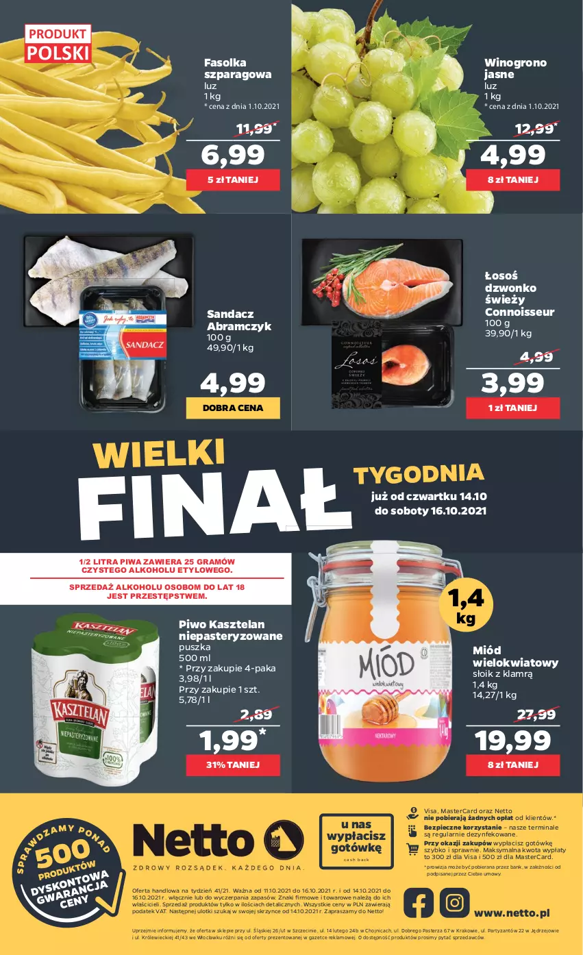 Gazetka promocyjna Netto - Gazetka spożywcza - ważna 11.10 do 16.10.2021 - strona 20 - produkty: Fa, Gra, Kasztelan, Miód, Piec, Piwa, Piwo, Sandacz, Wino