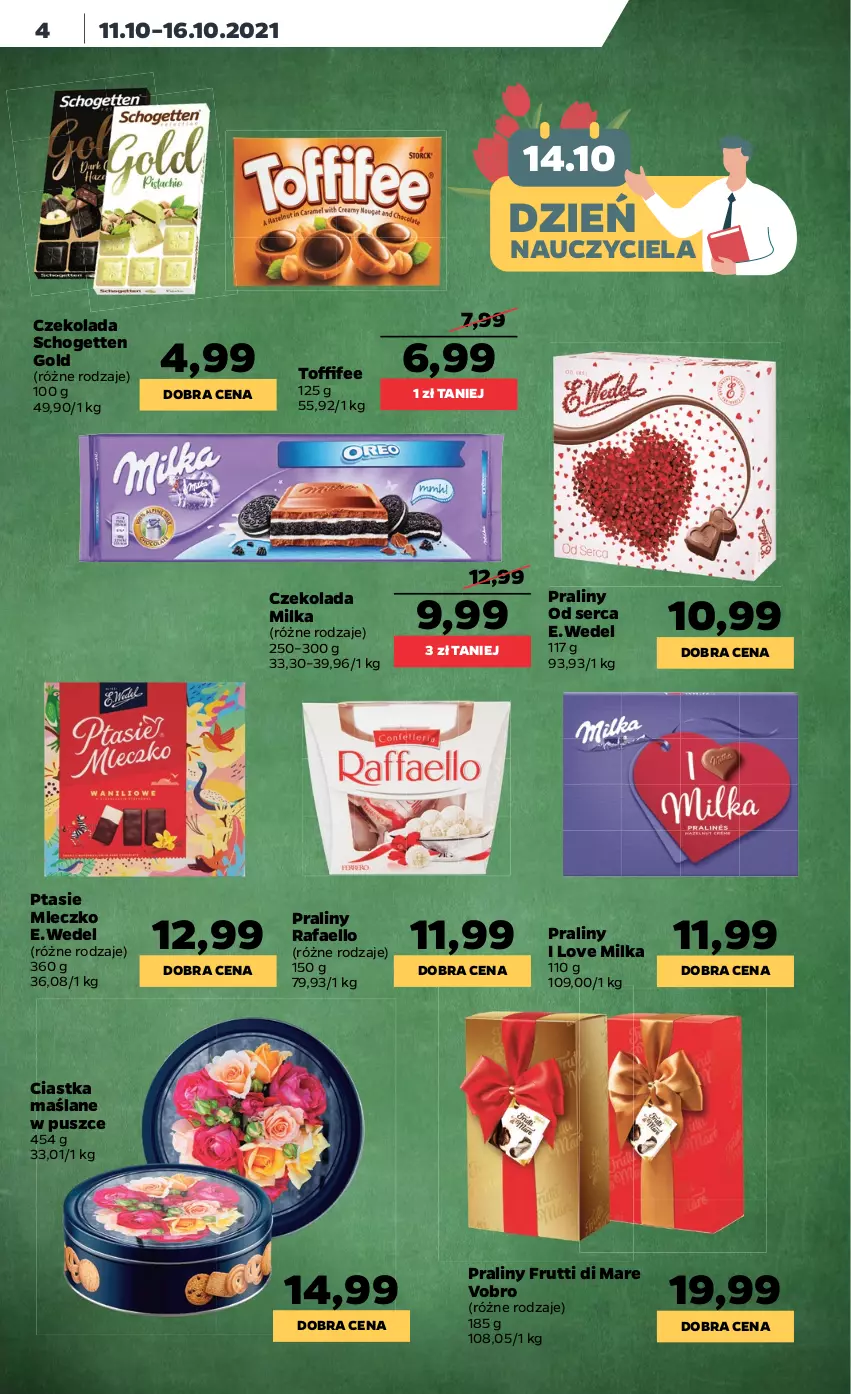 Gazetka promocyjna Netto - Gazetka spożywcza - ważna 11.10 do 16.10.2021 - strona 4 - produkty: Ciastka, Czekolada, Fa, Milka, Mleczko, Praliny, Ptasie mleczko, Schogetten, Ser, Toffifee