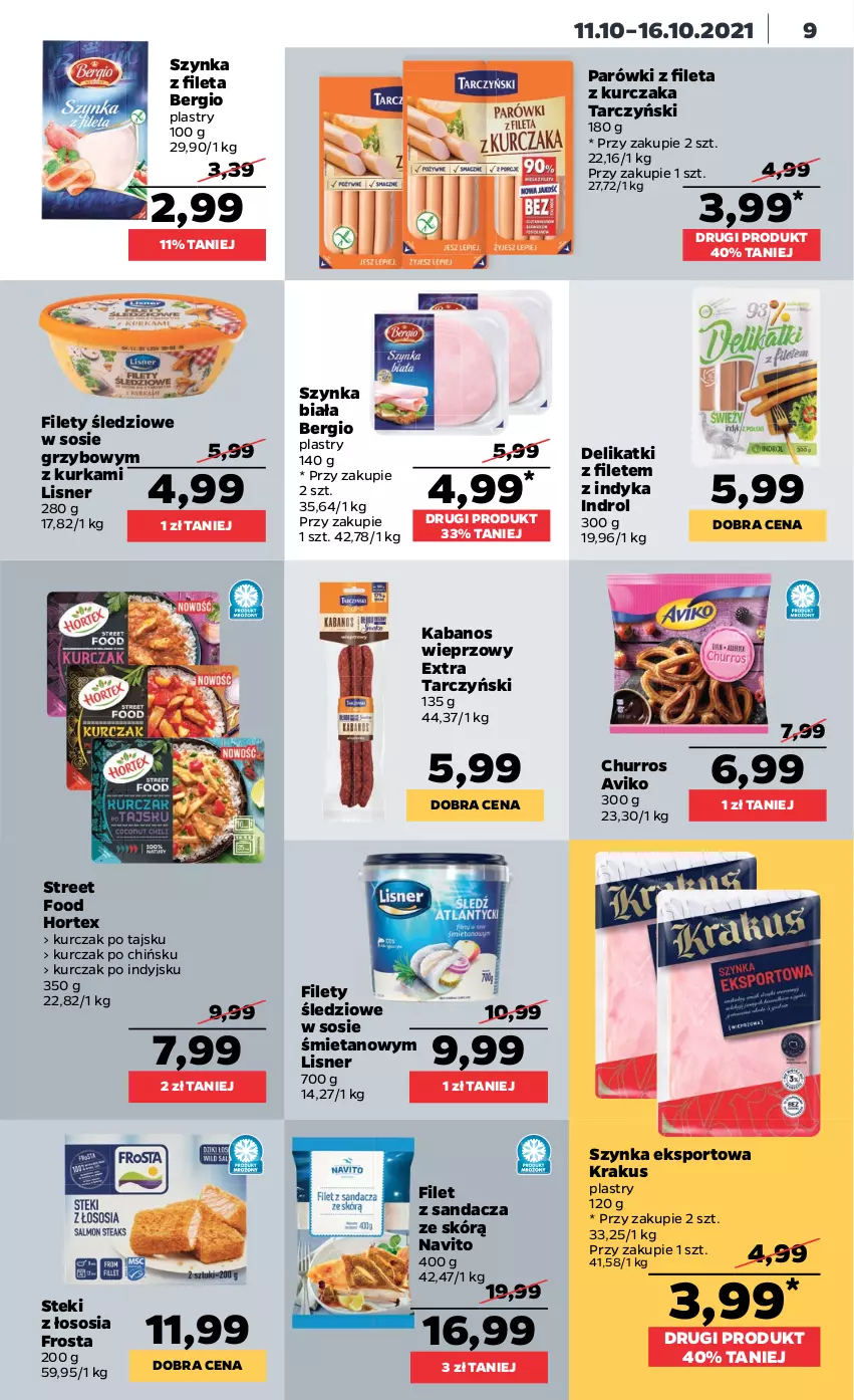 Gazetka promocyjna Netto - Gazetka spożywcza - ważna 11.10 do 16.10.2021 - strona 9 - produkty: Filet z sandacza, Frosta, Hortex, Kabanos, Krakus, Kurczak, Lisner, Parówki, Por, Sandacz, Sos, Sport, Stek, Szynka, Szynka biała, Tarczyński