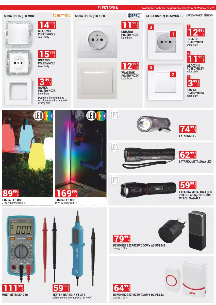 Gazetka promocyjna Merkury Market - ważna 02.11 do 30.11.2023 - strona 7 - produkty: Dzwonek, Gniazdo pojedyncze, Gra, Lampa, Lampa LED, Latarka, Ramka, Ser, Tarka, Włącznik pojedynczy